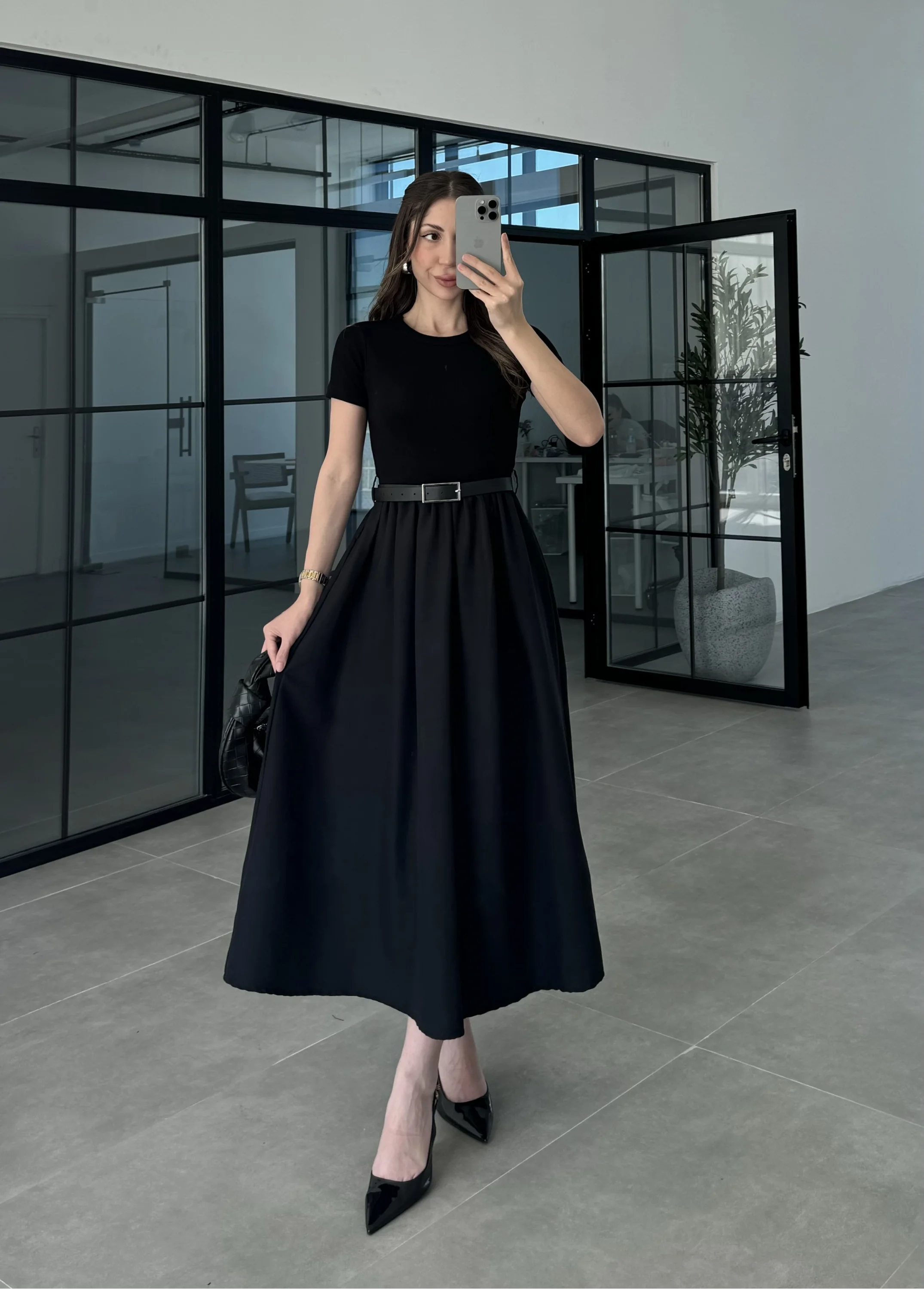 Kemerli Basic Siyah Elbise