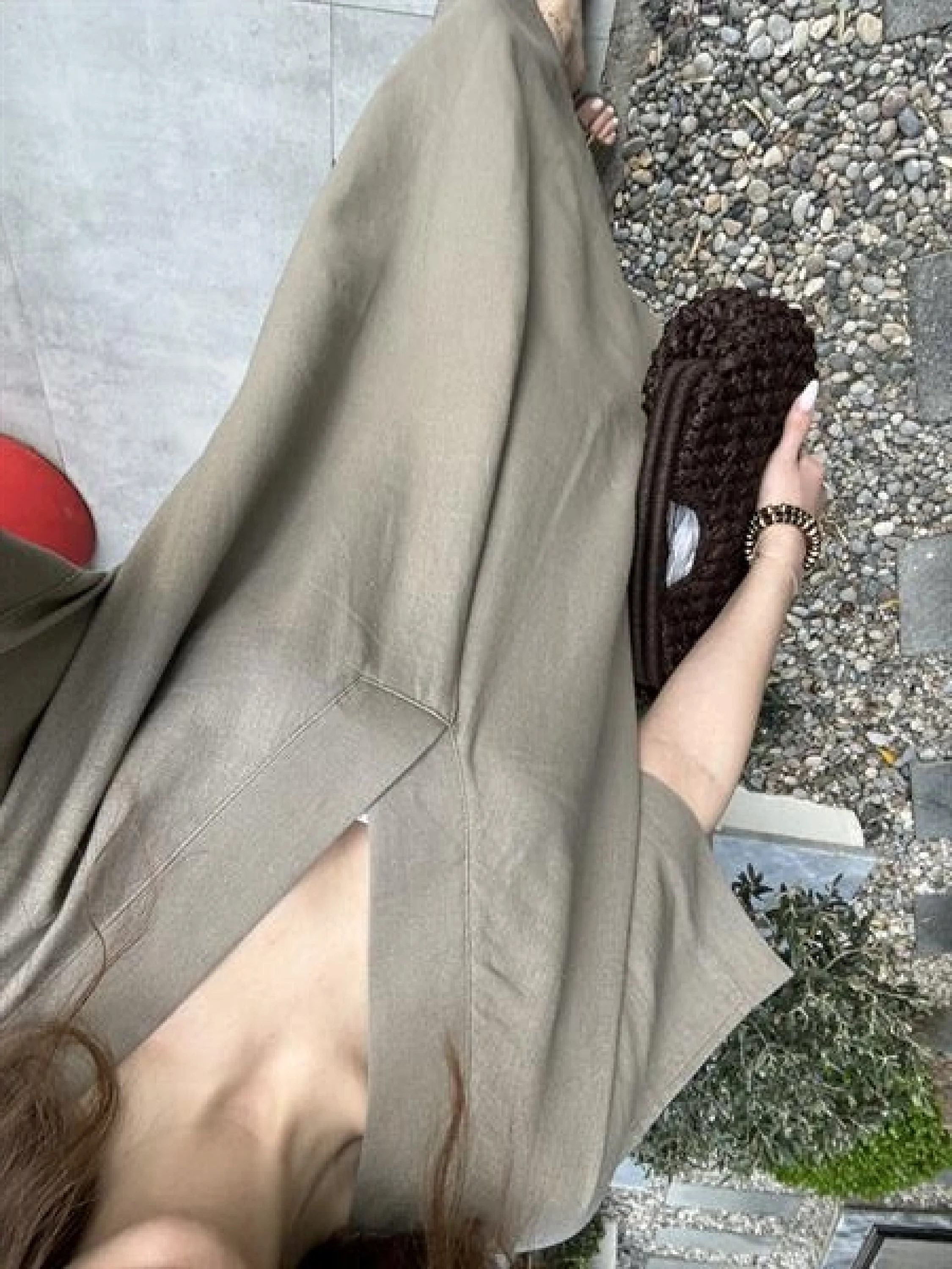 Keten V Yaka Basic Haki Elbise