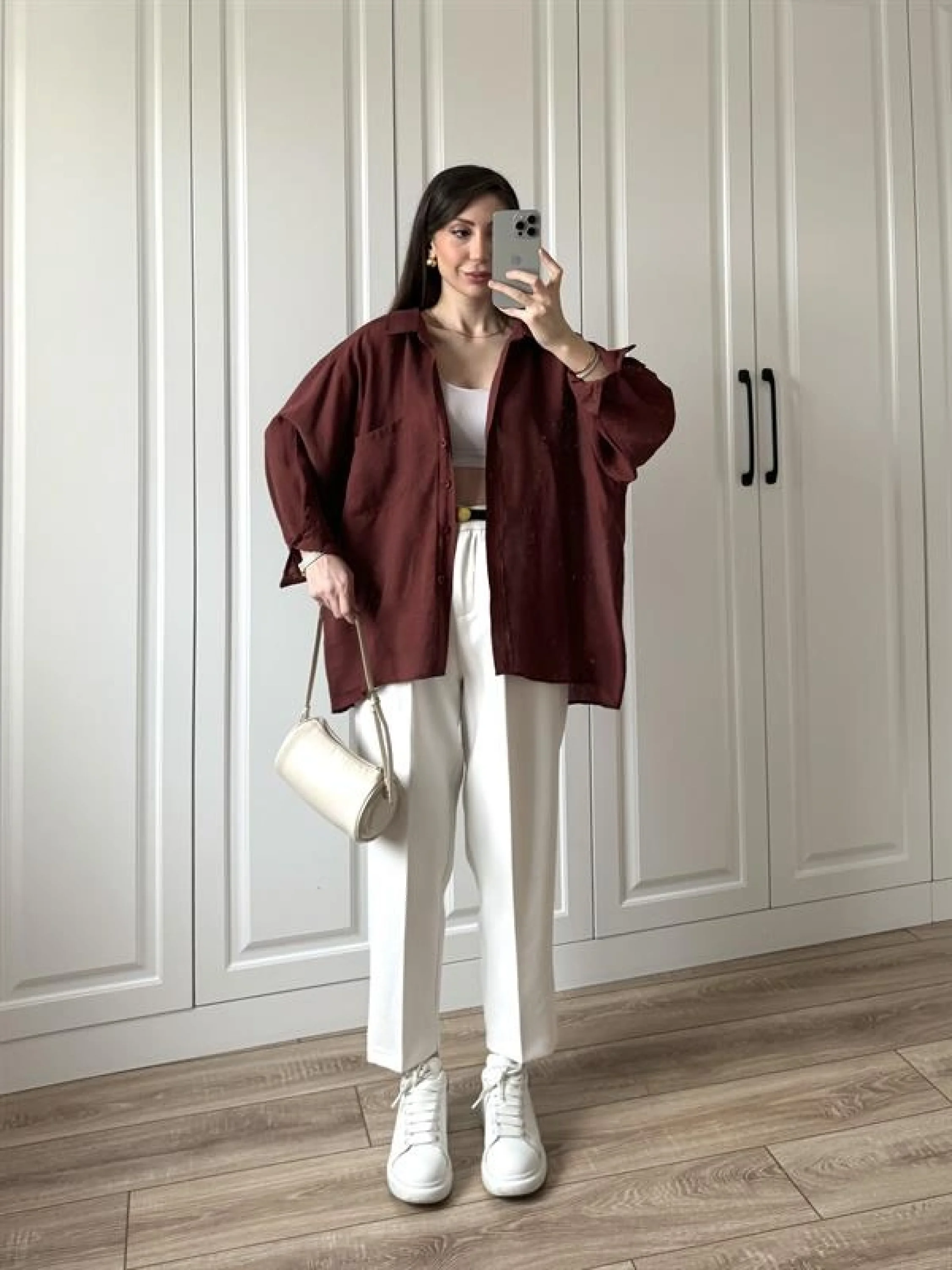 Kiremit Oversize Tensel Gömlek