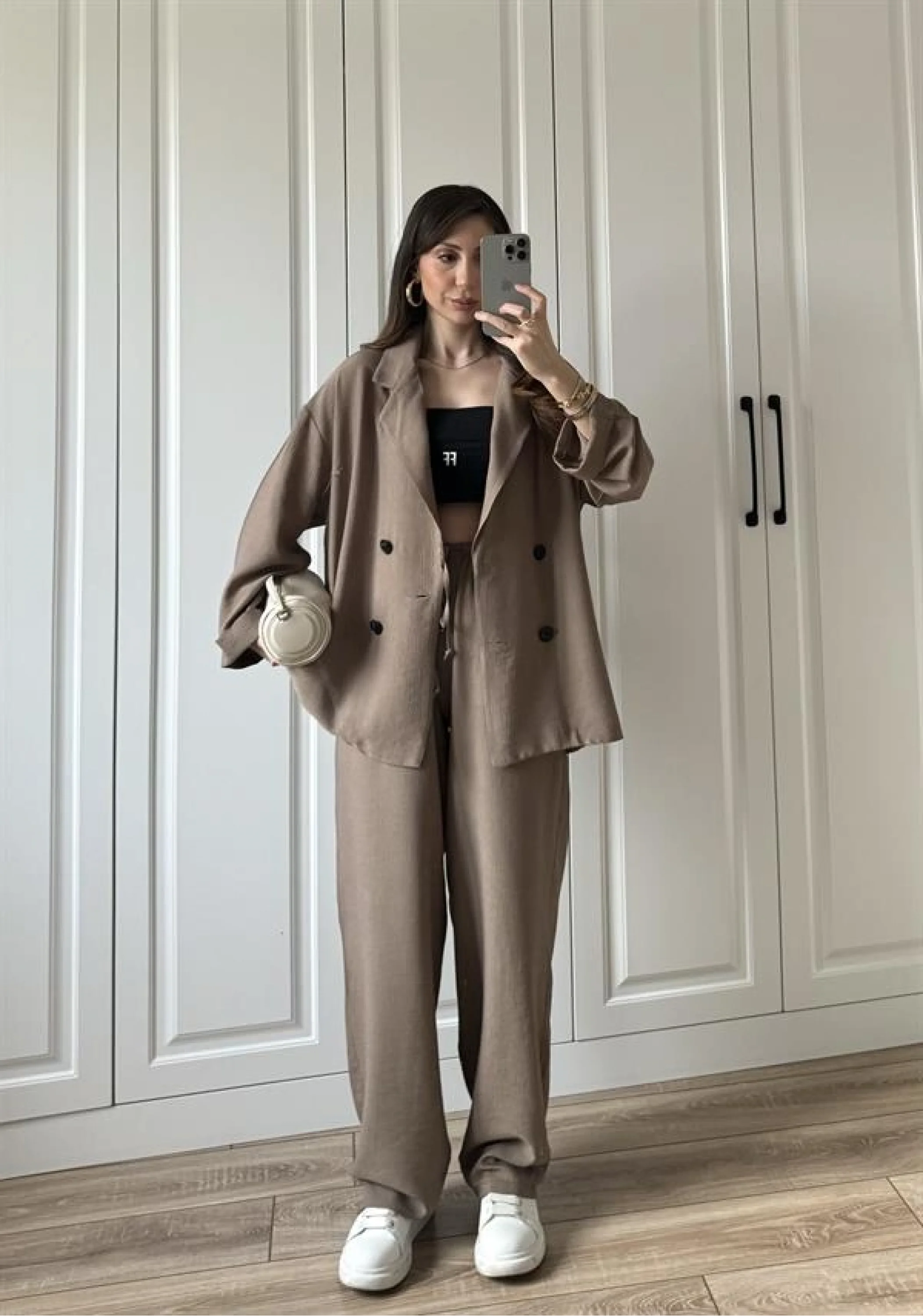 Krinkıl Oversize Vizon Ceket Takım