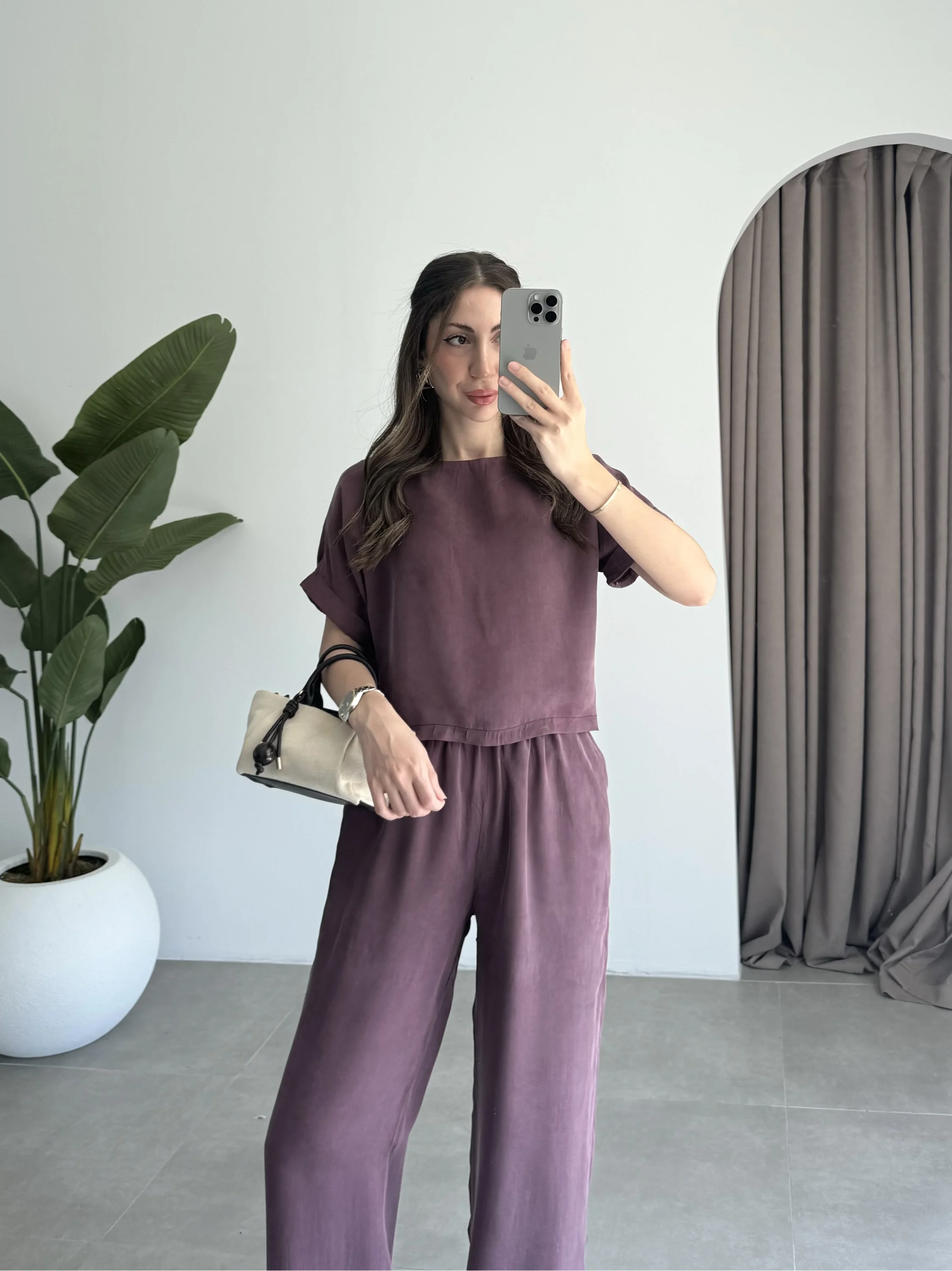 Lea Tensel Bordo Basic Bluz Takım