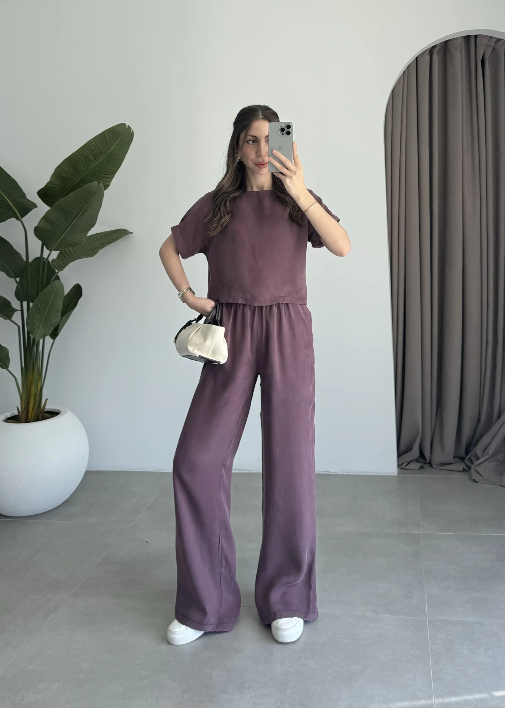 Lea Tensel Bordo Basic Bluz Takım