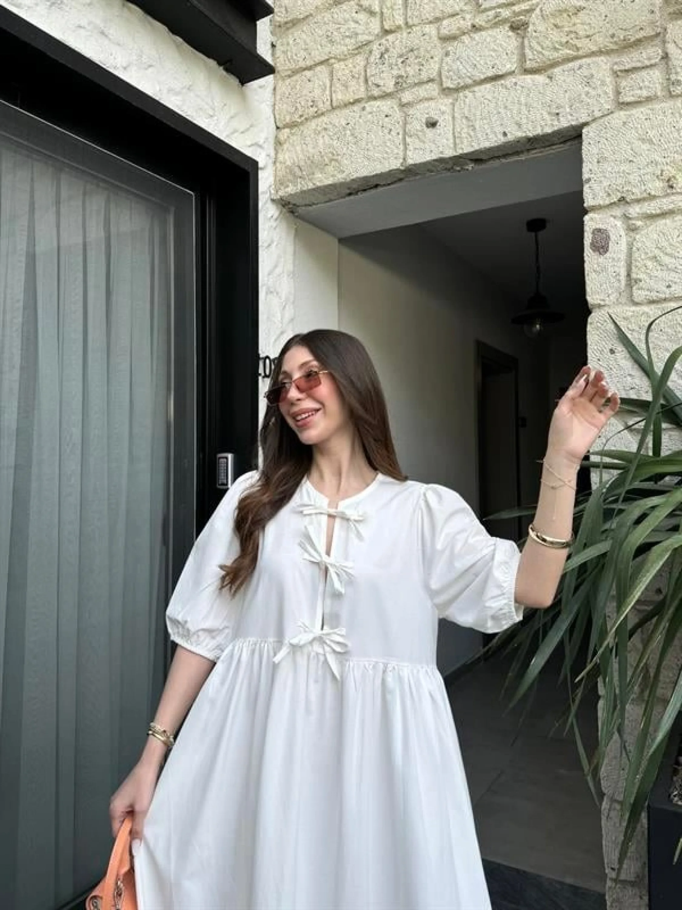 Maxi Önü Bağlamalı Beyaz Elbise