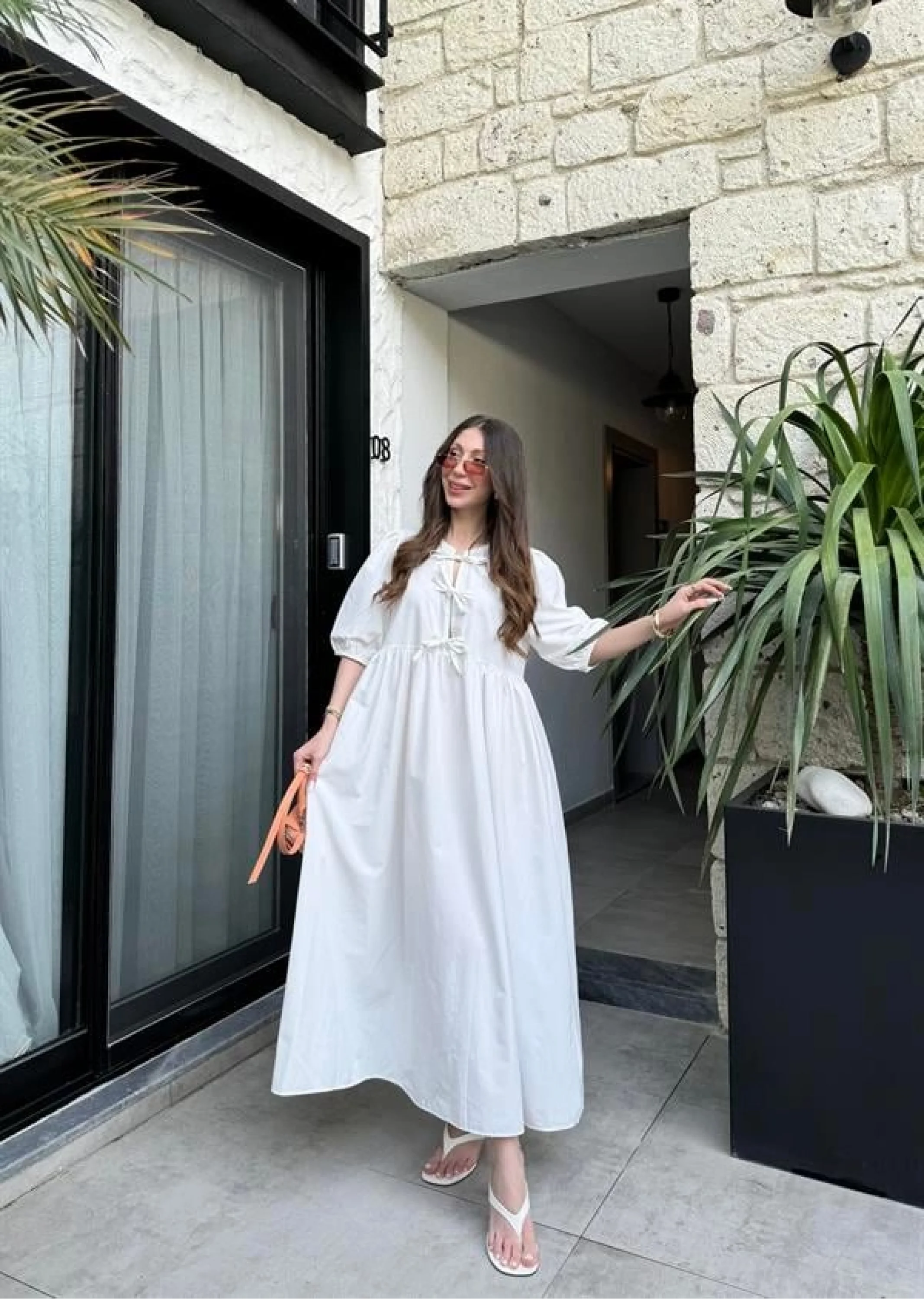 Maxi Önü Bağlamalı Beyaz Elbise