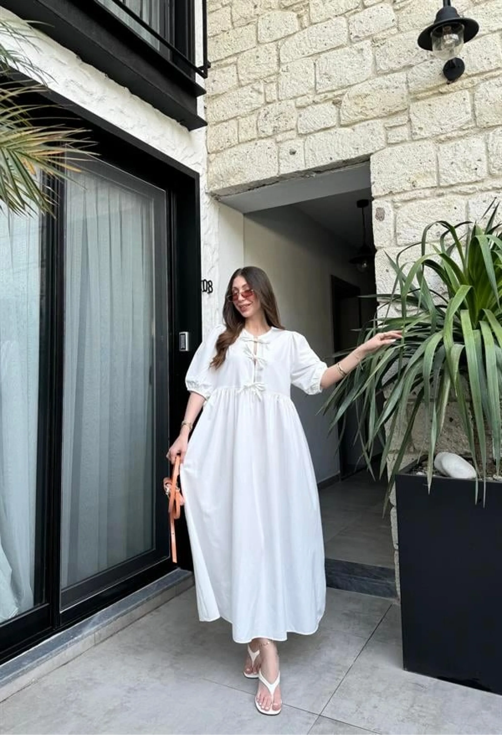 Maxi Önü Bağlamalı Beyaz Elbise