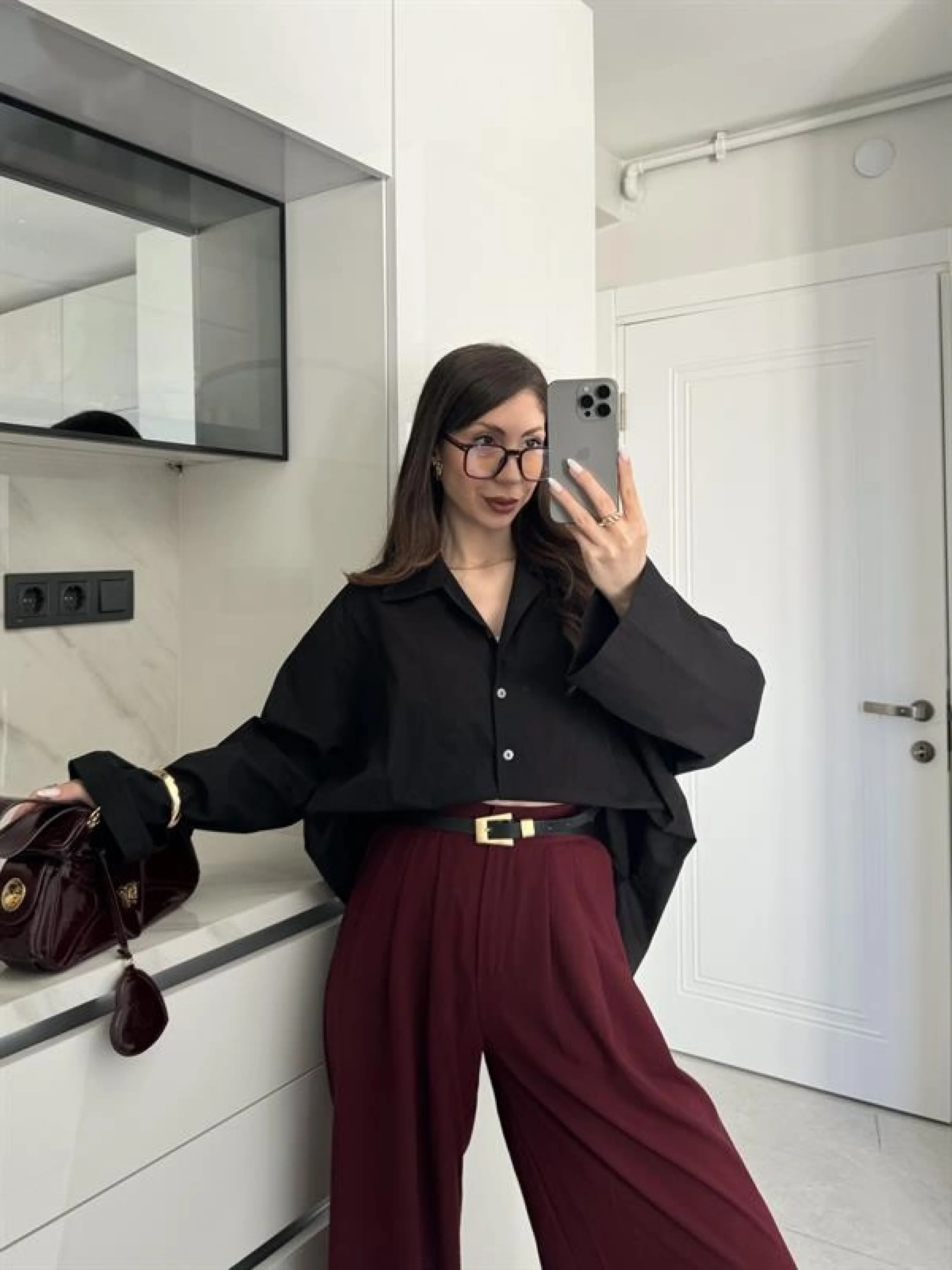 Meka Oversize Premium Siyah Gömlek