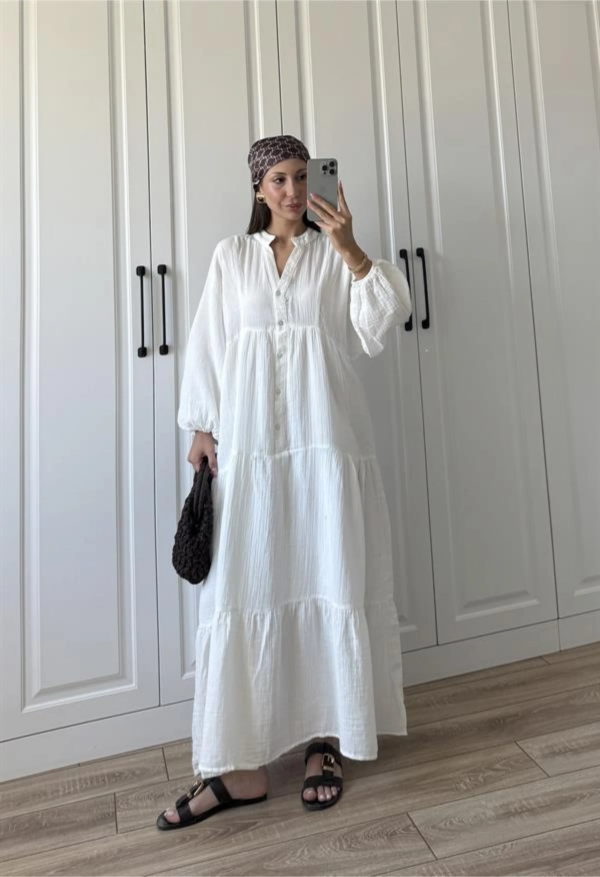 Müslin Kumaş Oversize Beyaz Elbise