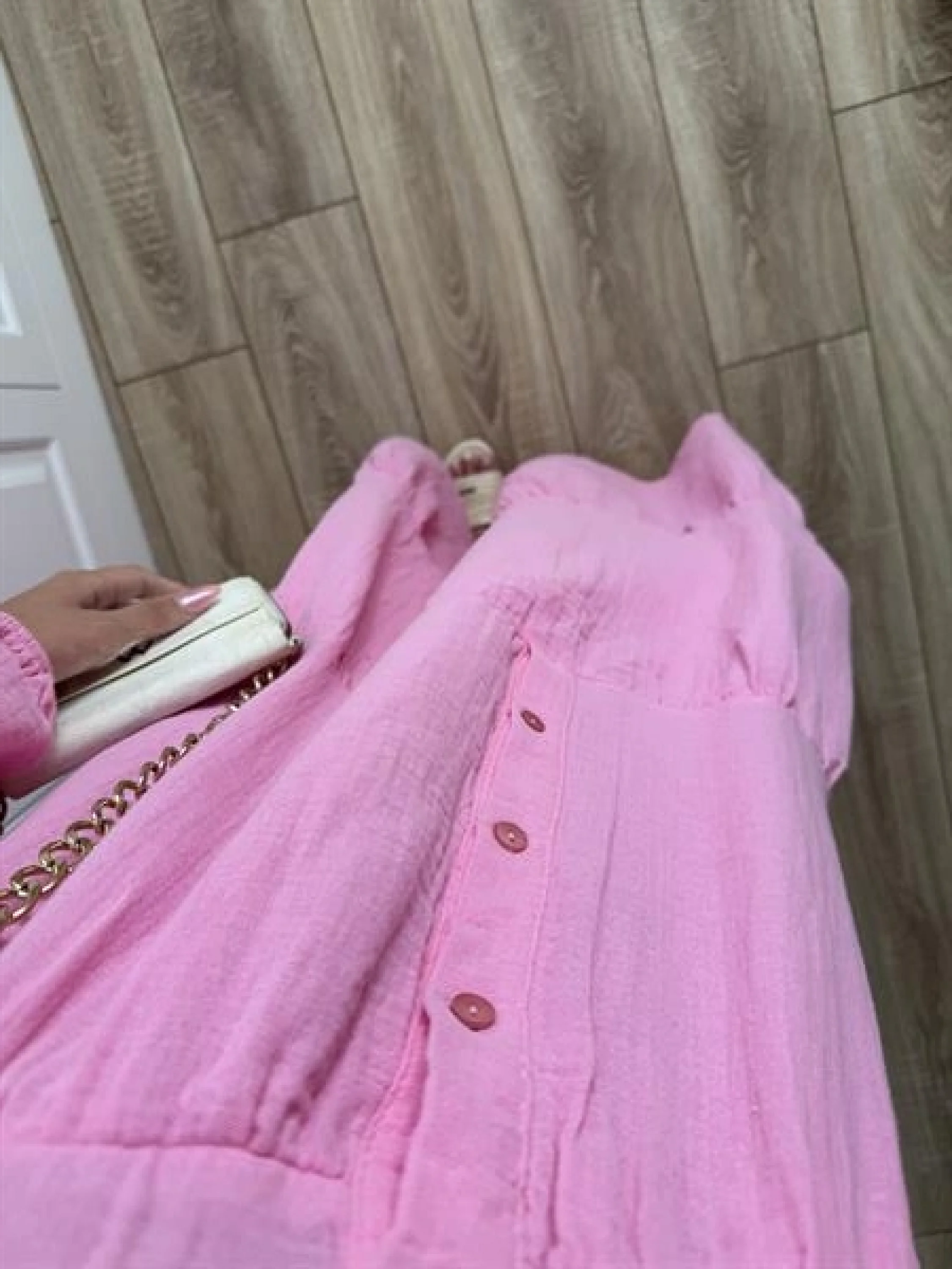 Müslin Kumaş Oversize Pembe Elbise