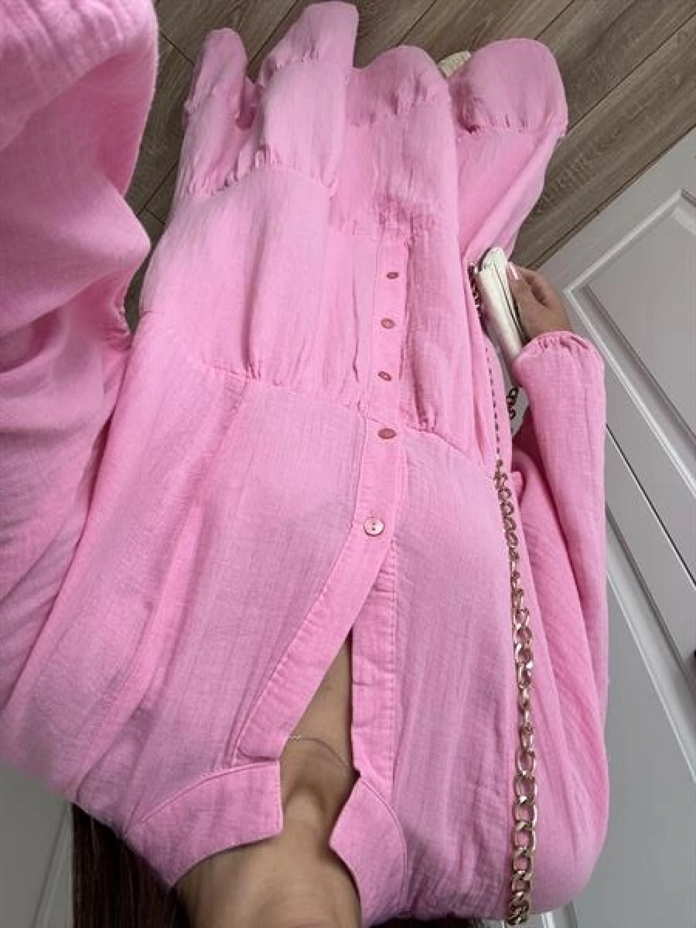 Müslin Kumaş Oversize Pembe Elbise