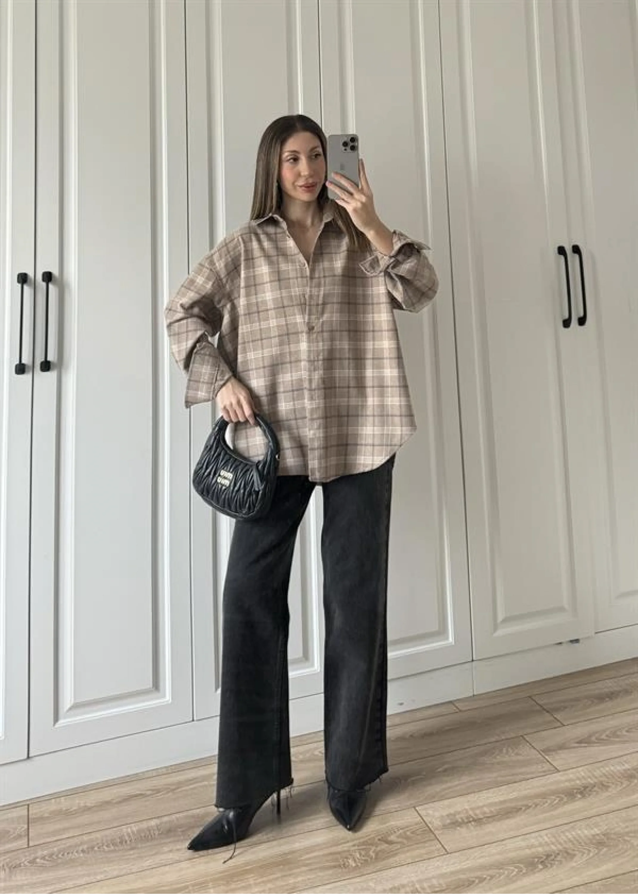 Noble Oversize Bej Ekose Gömlek