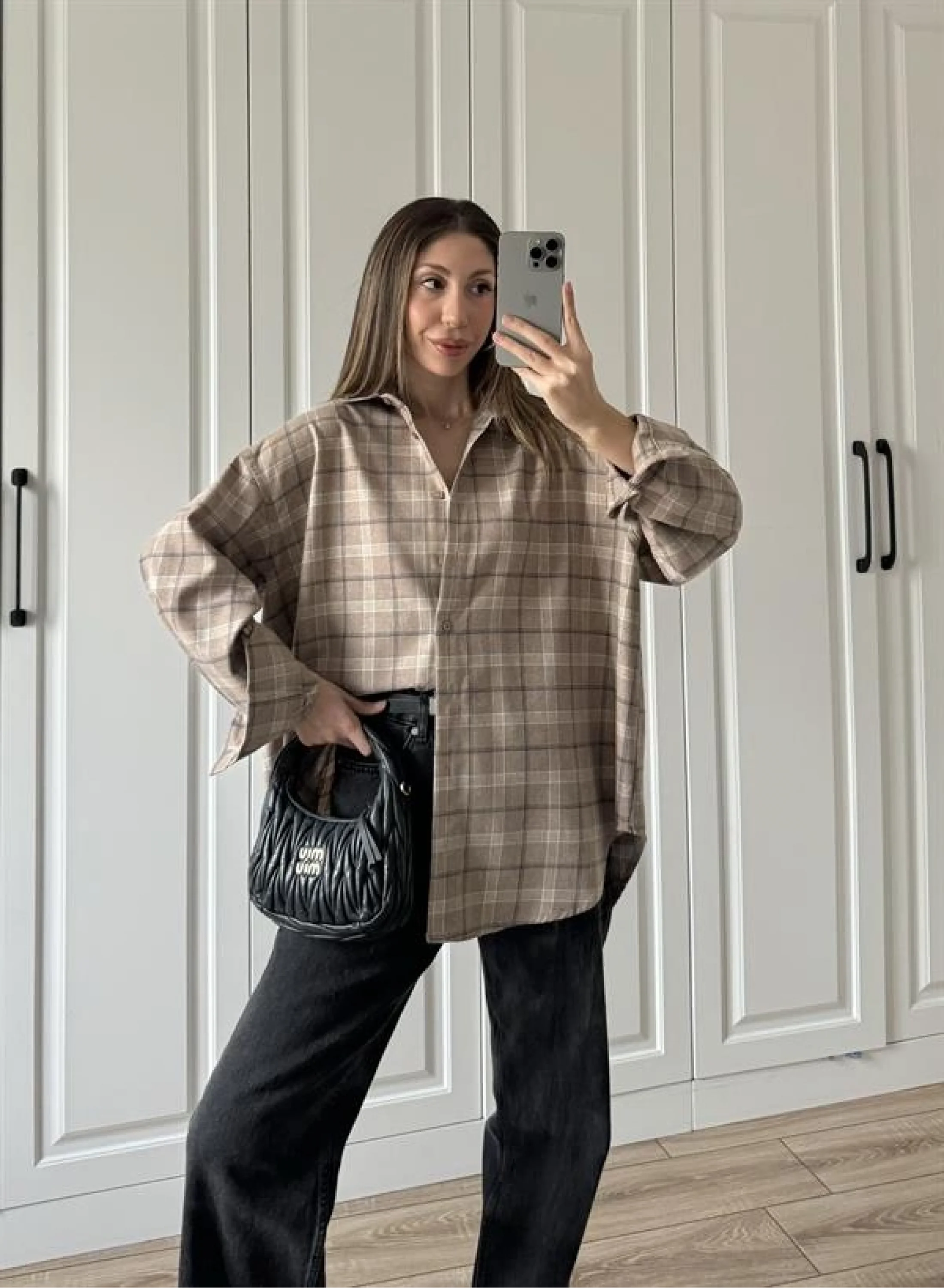 Noble Oversize Bej Ekose Gömlek