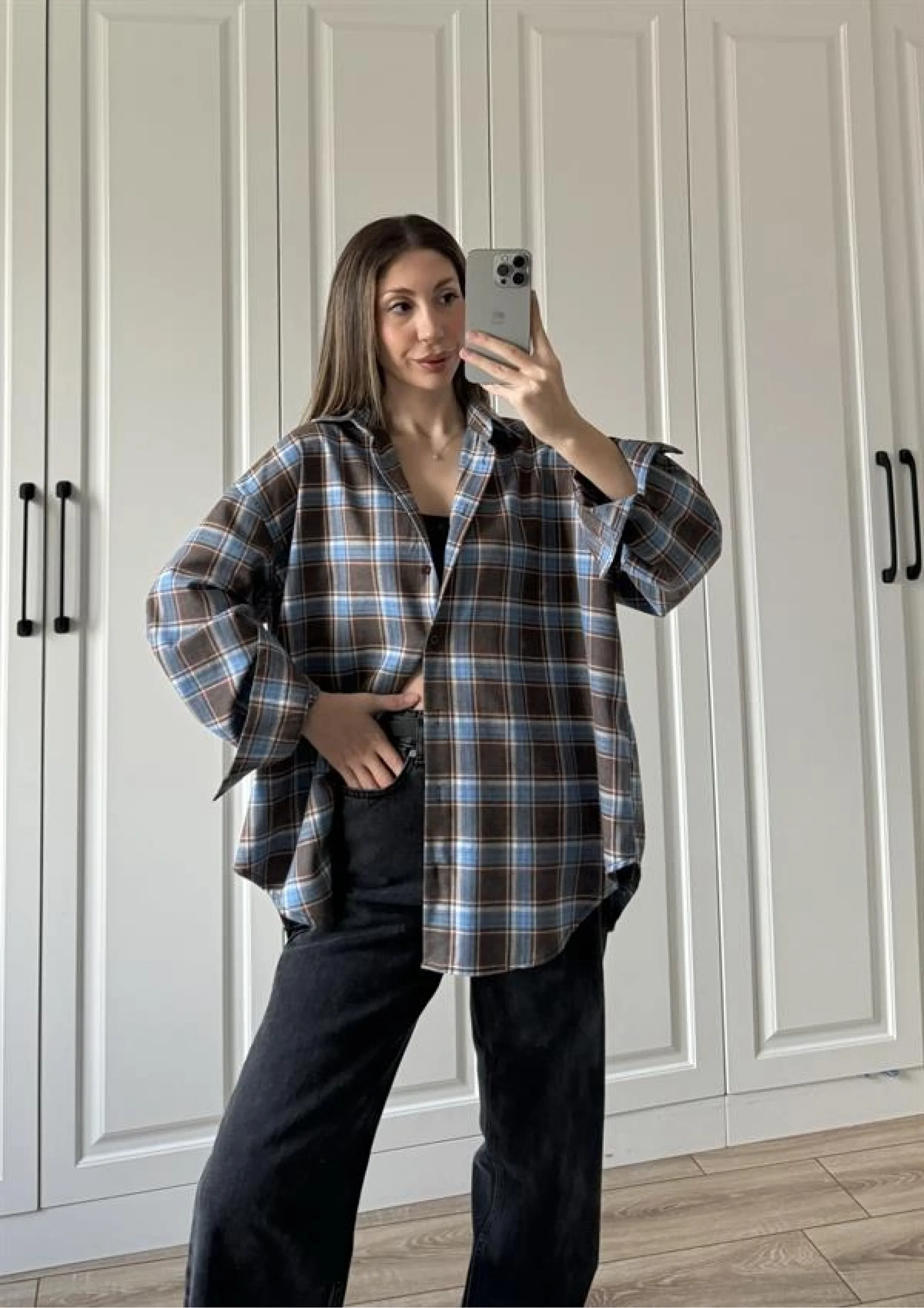 Noble Oversize Mavi Ekose Gömlek