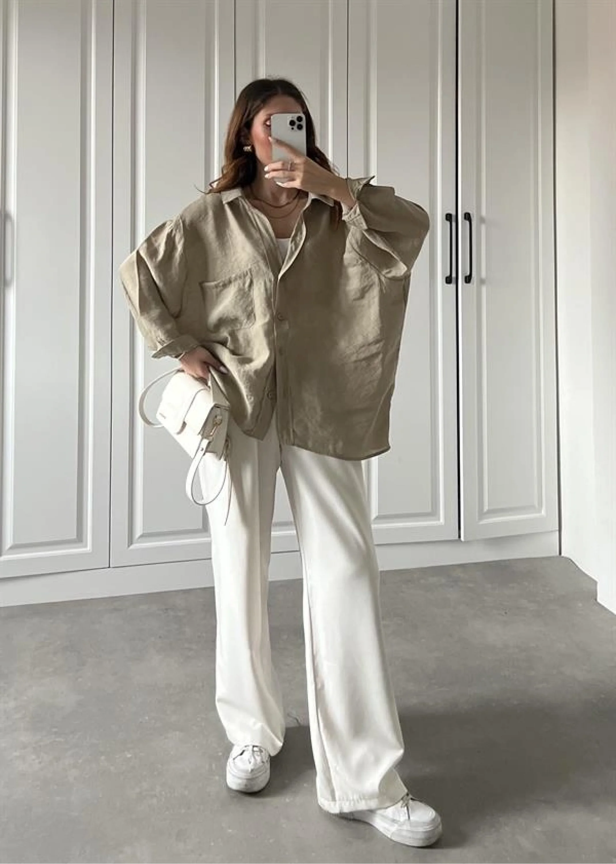 Olive Oversize Tensel Gömlek