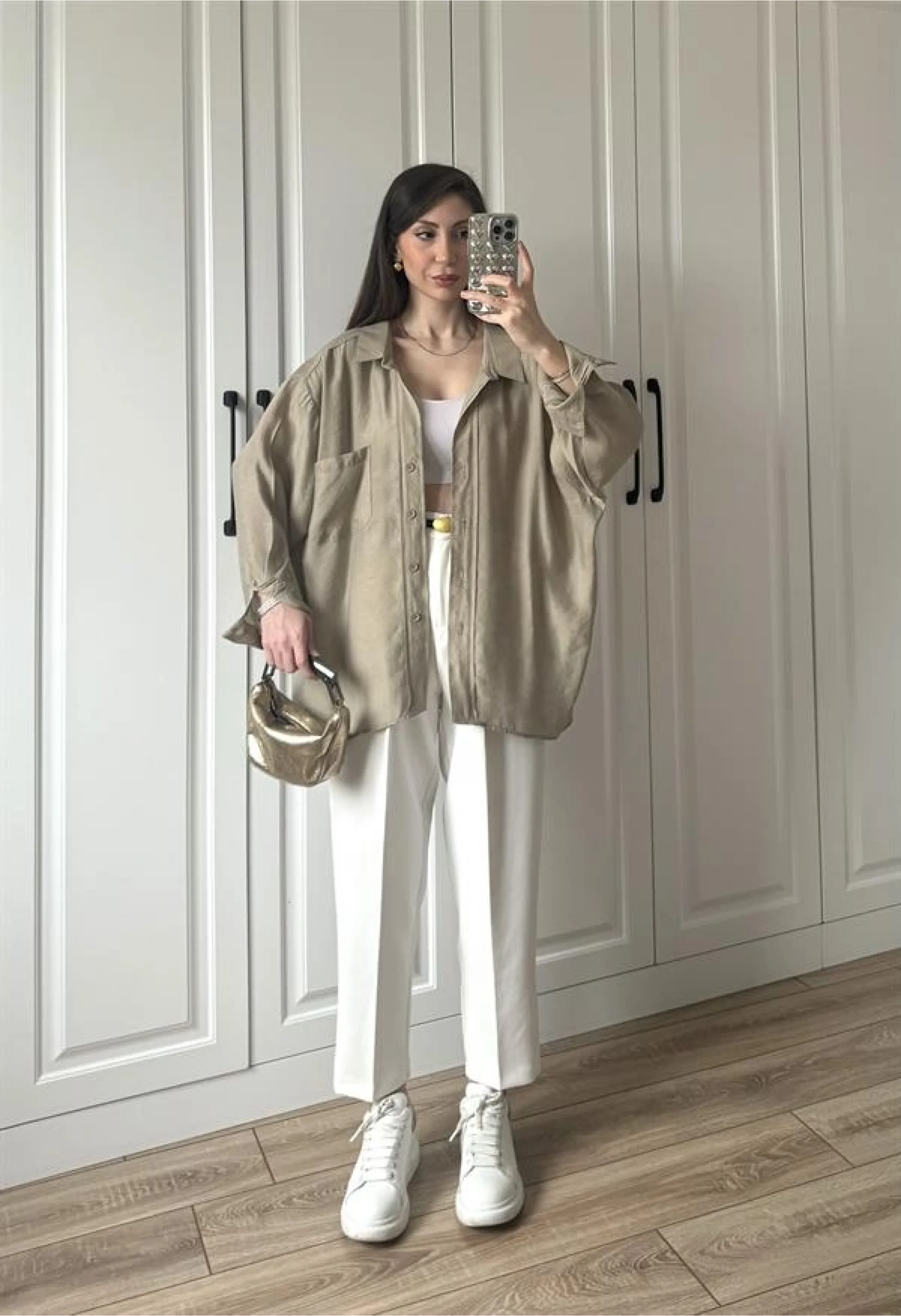 Olive Oversize Tensel Gömlek