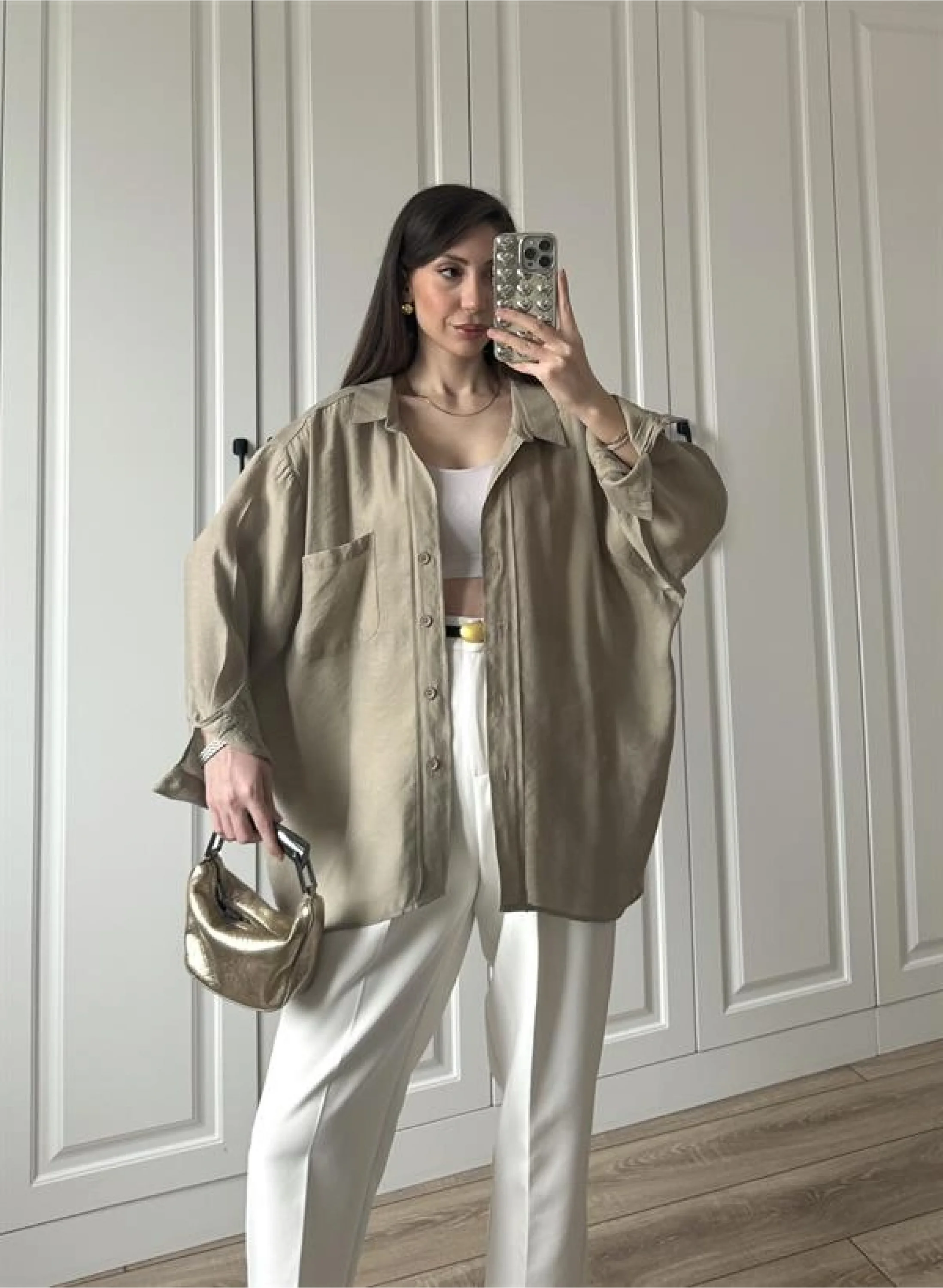 Olive Oversize Tensel Gömlek
