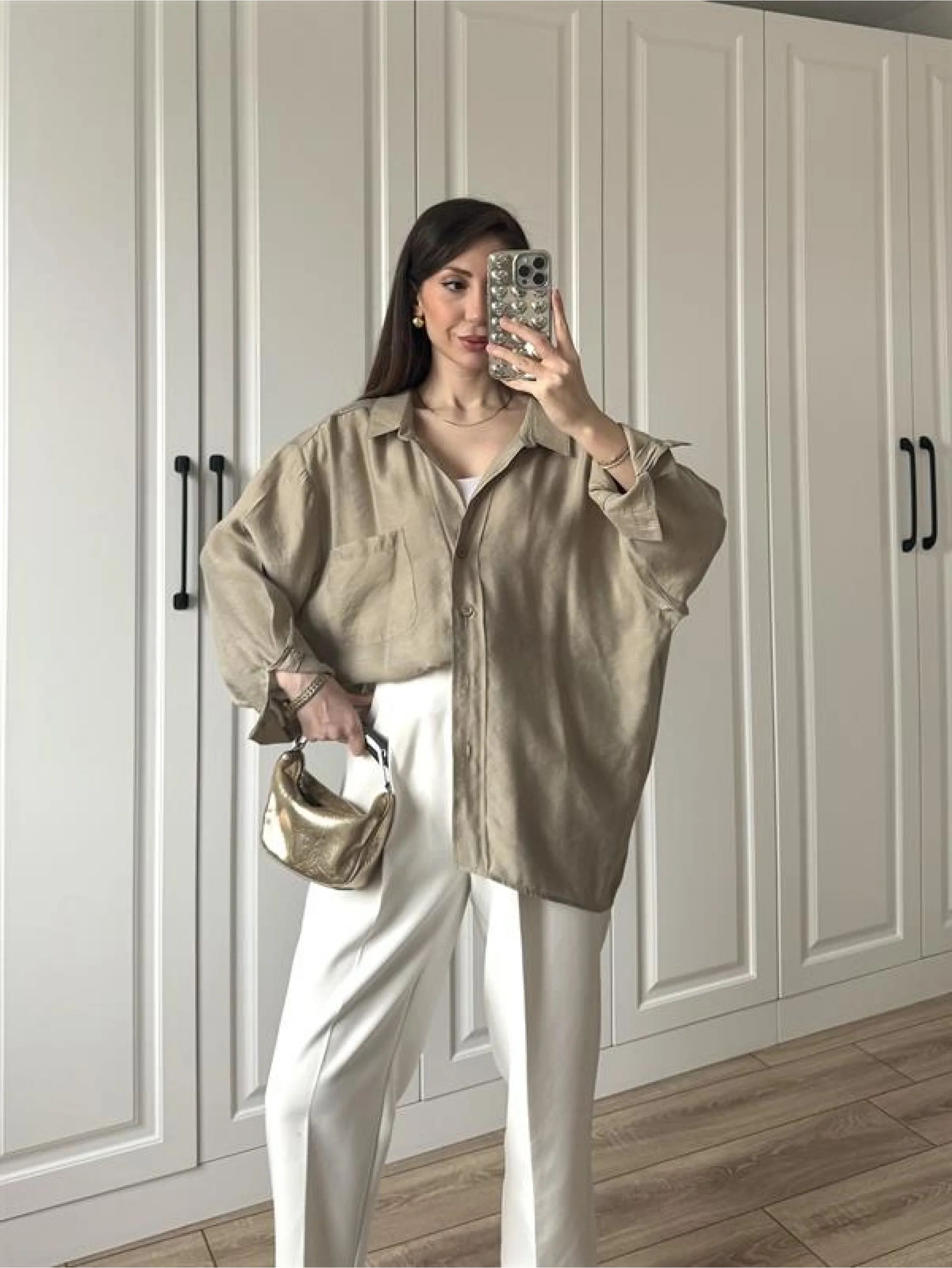 Olive Oversize Tensel Gömlek