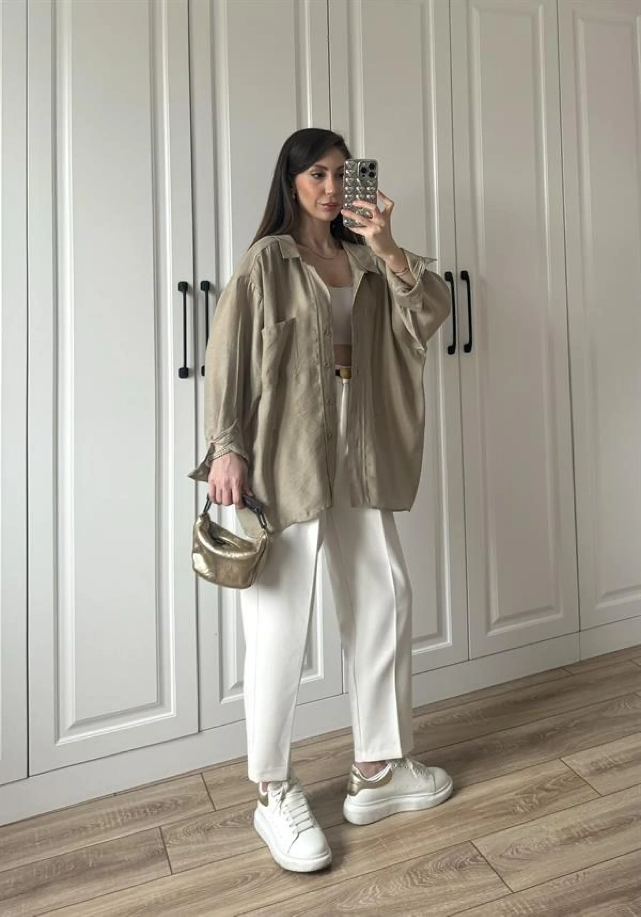 Olive Oversize Tensel Gömlek