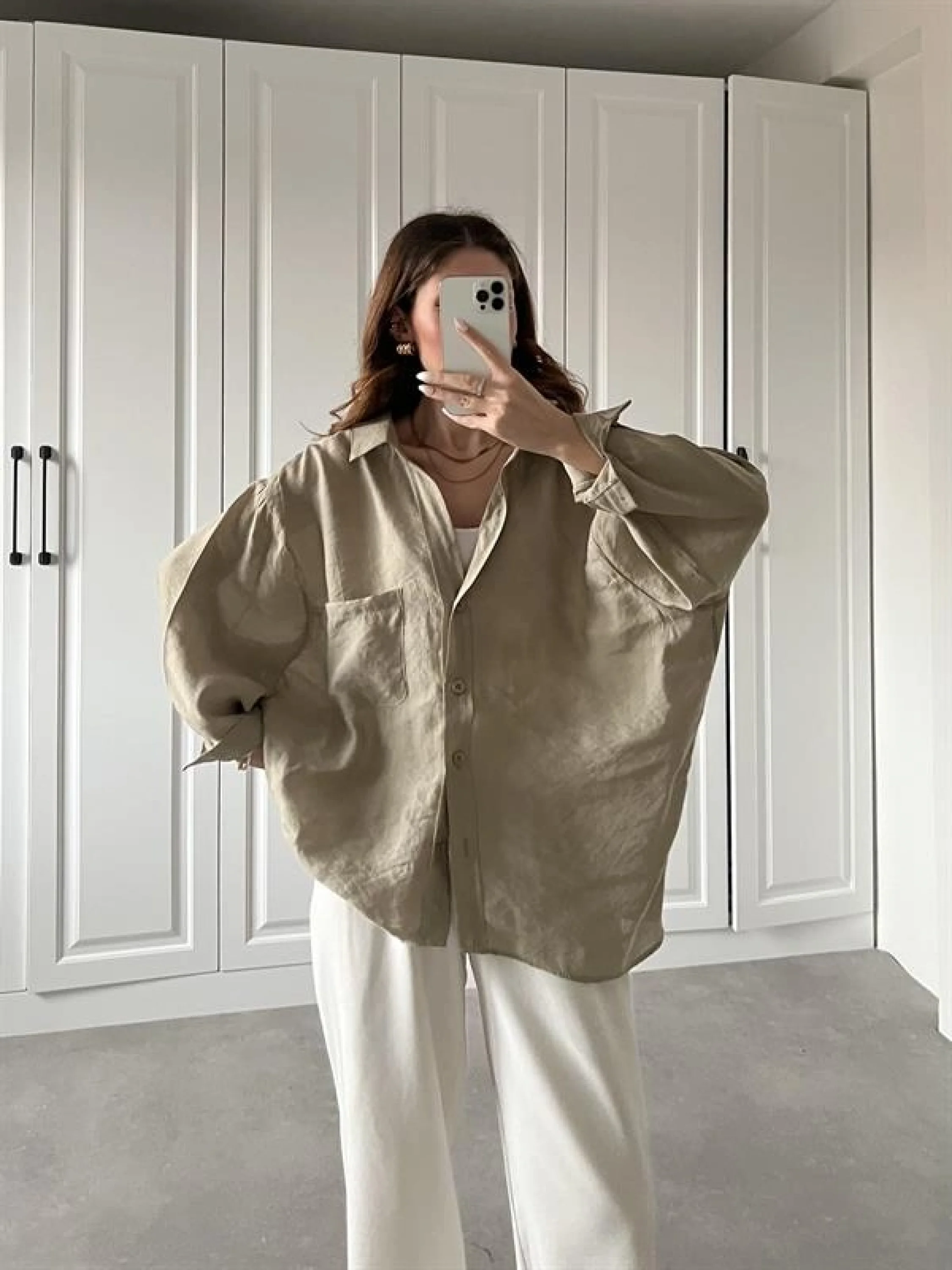 Olive Oversize Tensel Gömlek