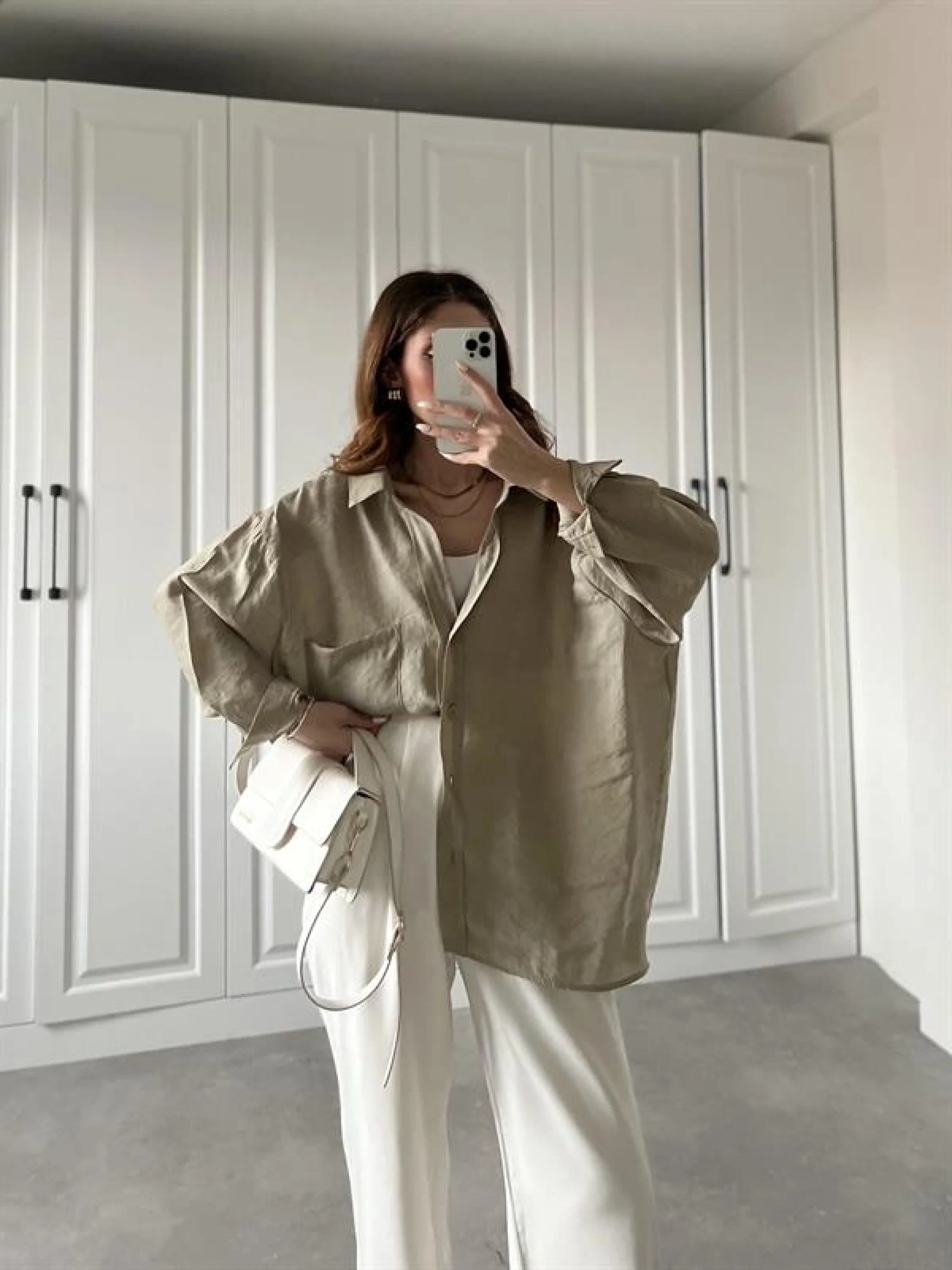 Olive Oversize Tensel Gömlek
