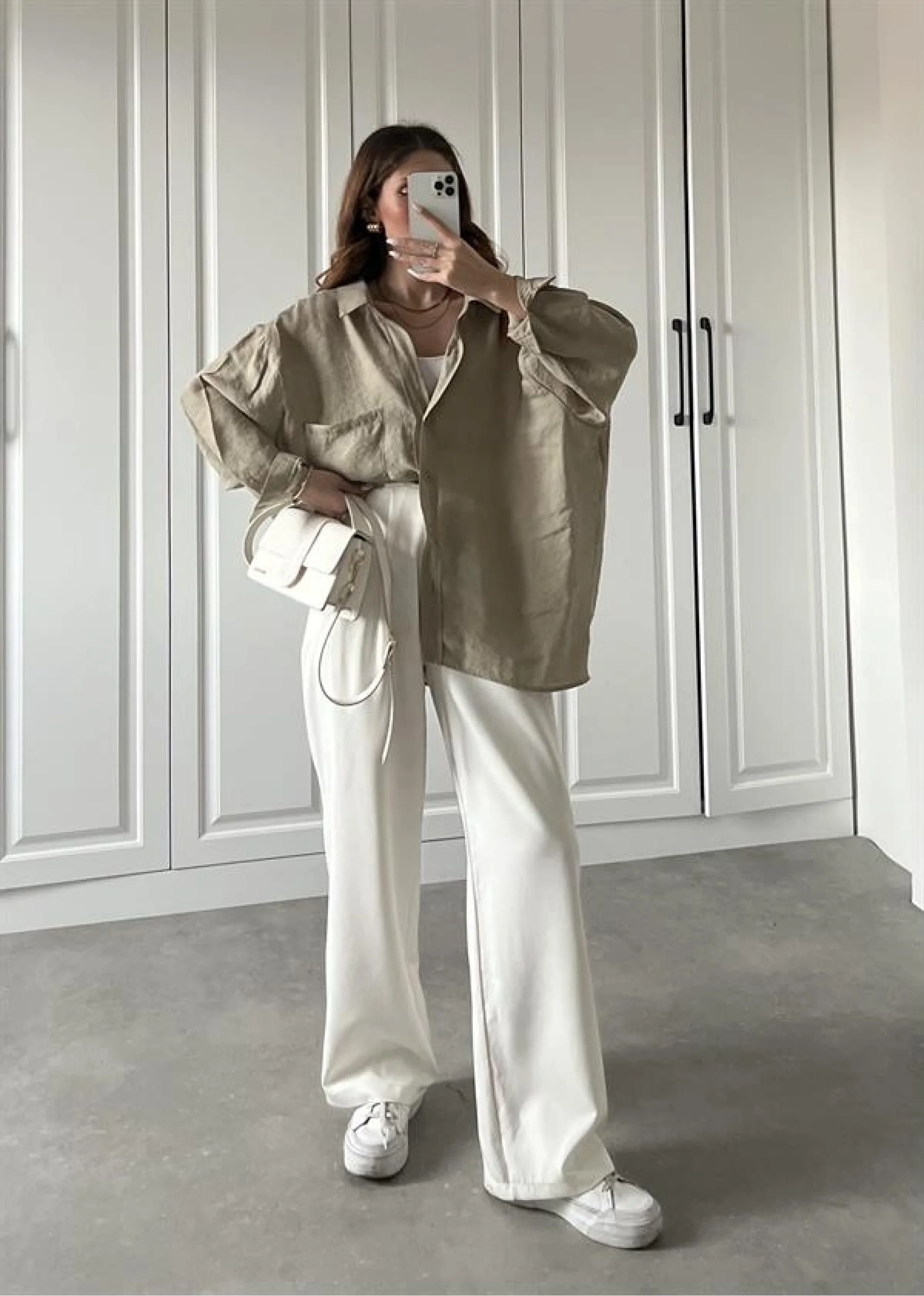 Olive Oversize Tensel Gömlek