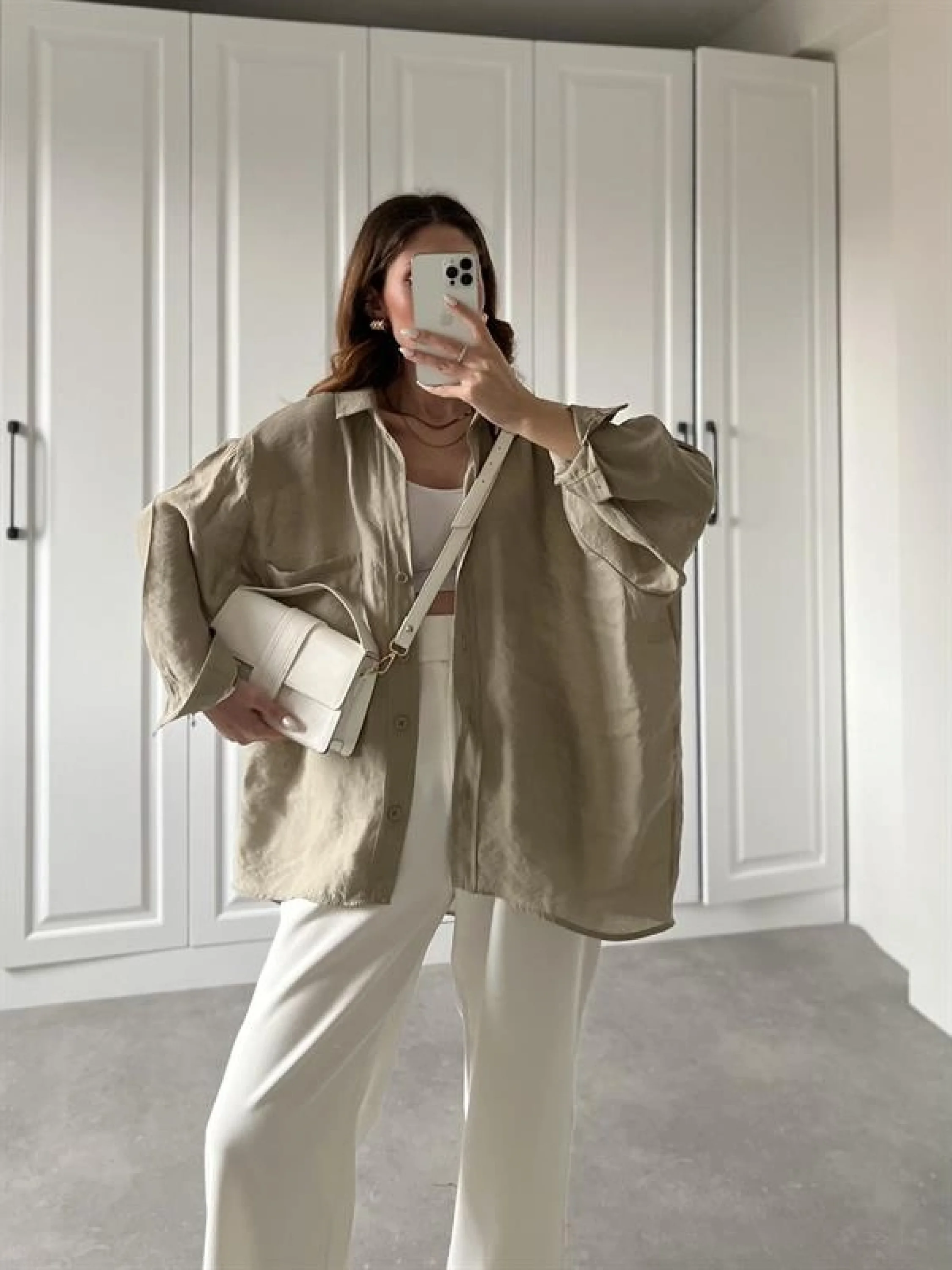 Olive Oversize Tensel Gömlek