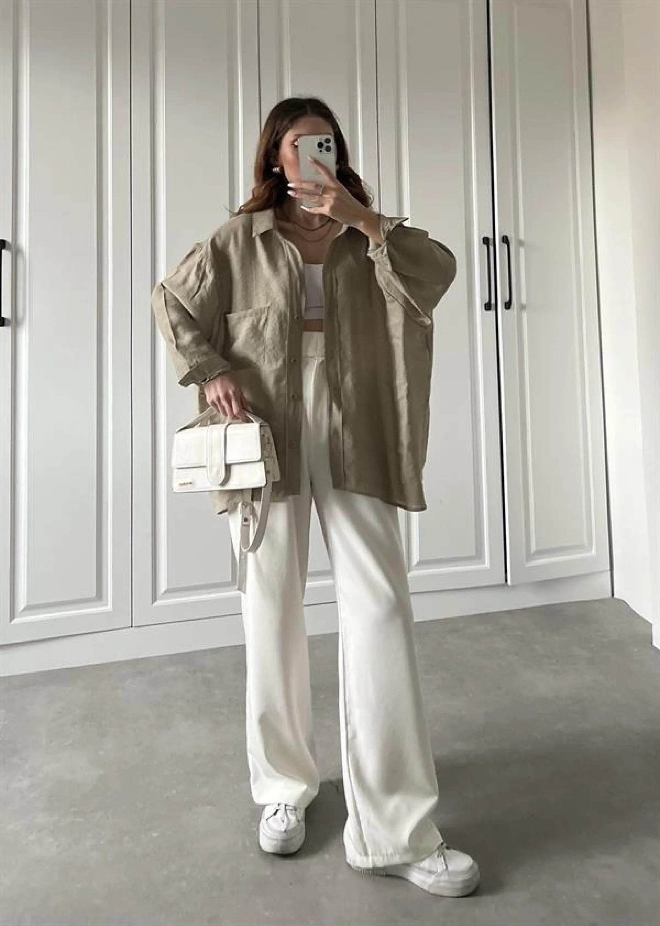 Olive Oversize Tensel Gömlek