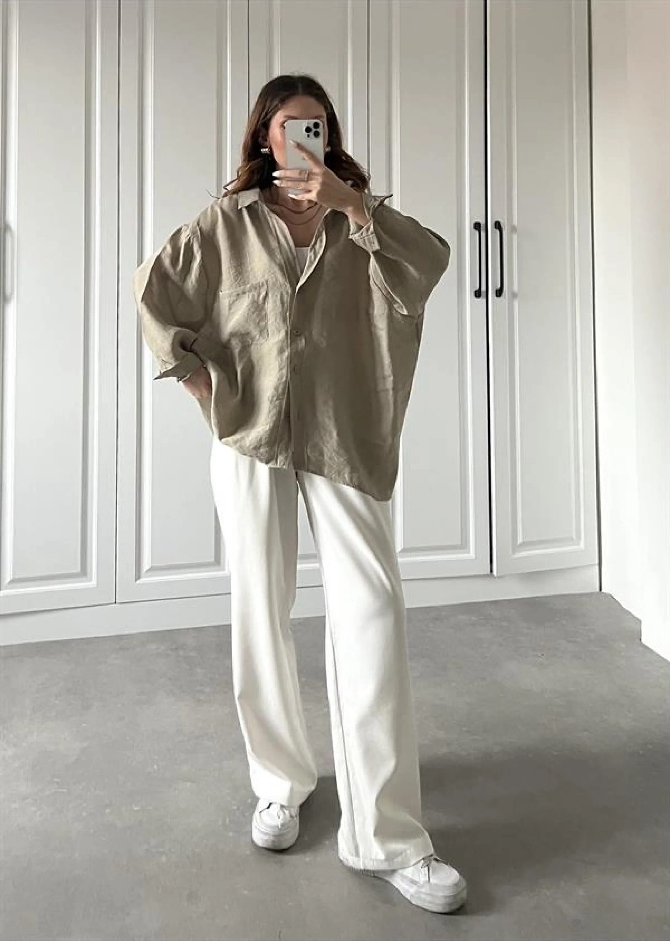 Olive Oversize Tensel Gömlek