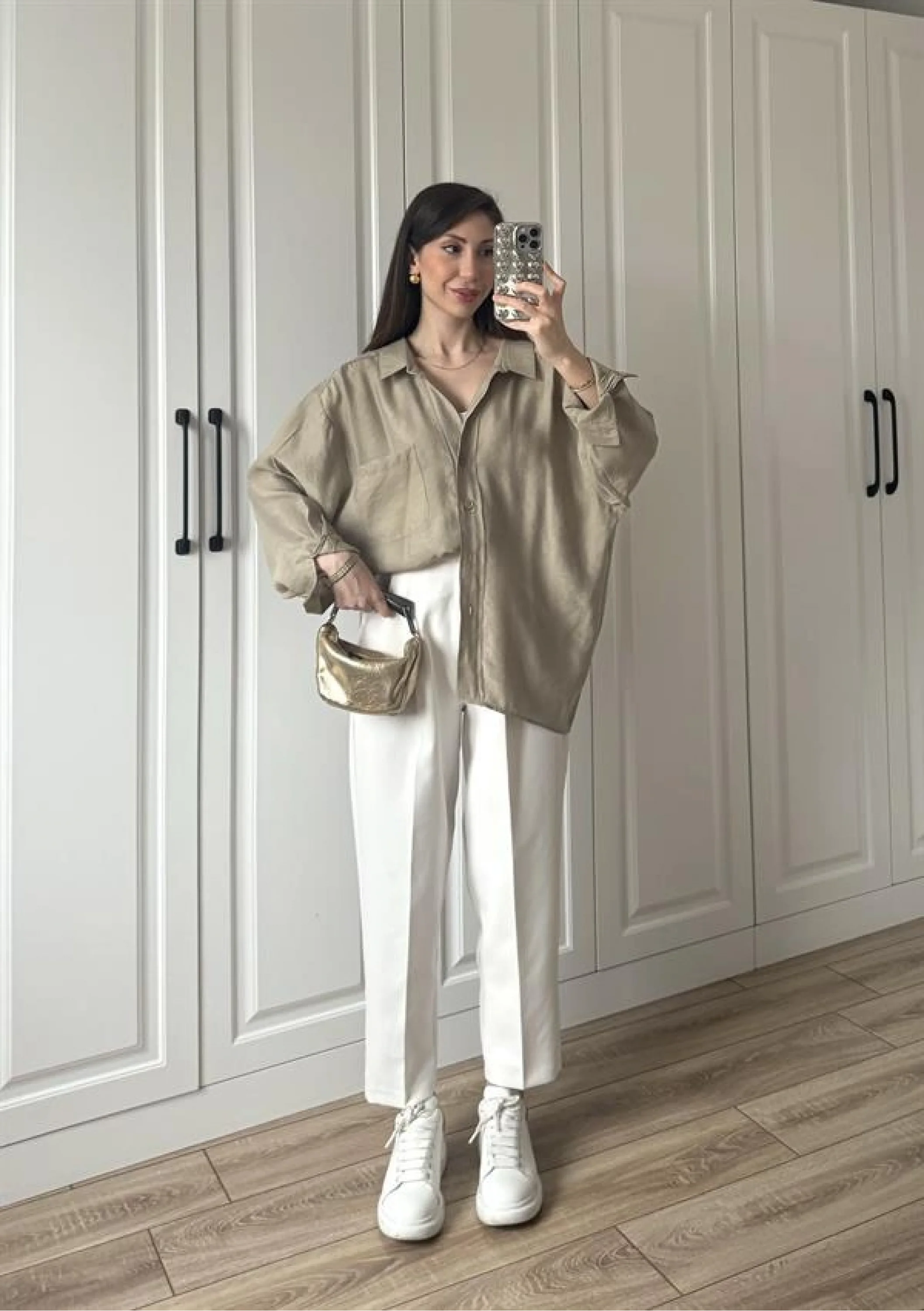 Olive Oversize Tensel Gömlek