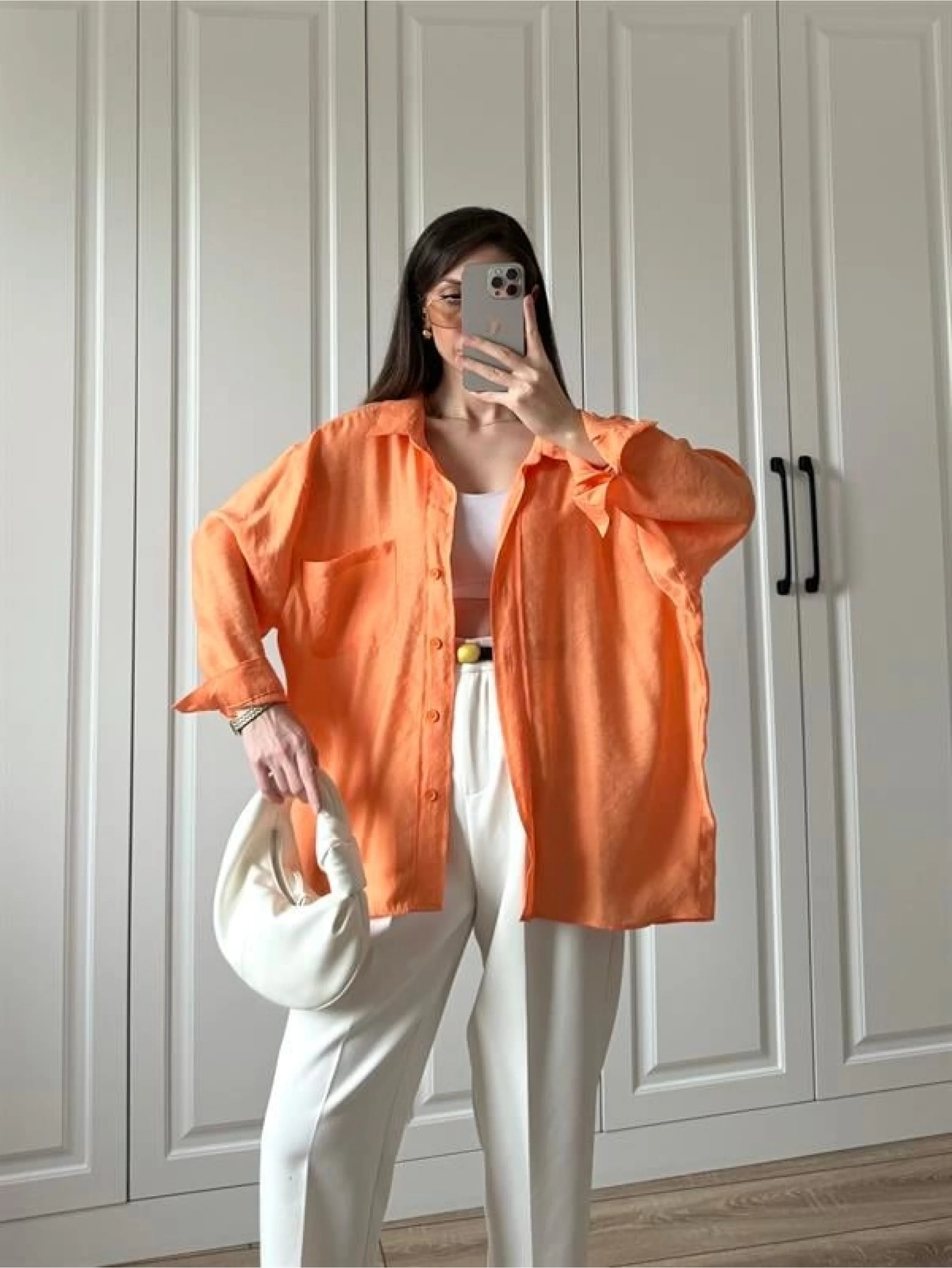 Orange Oversize Tensel Gömlek
