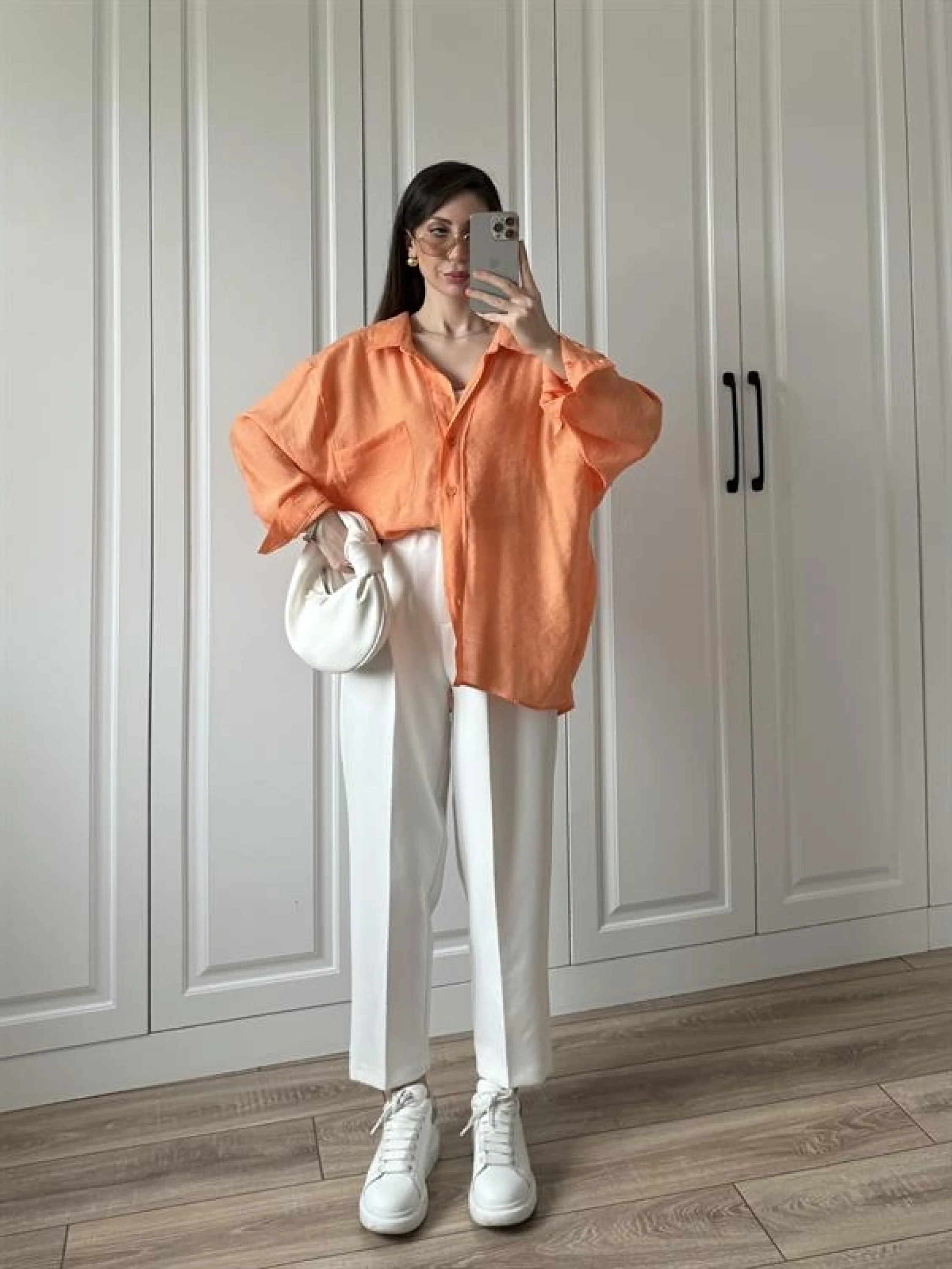 Orange Oversize Tensel Gömlek