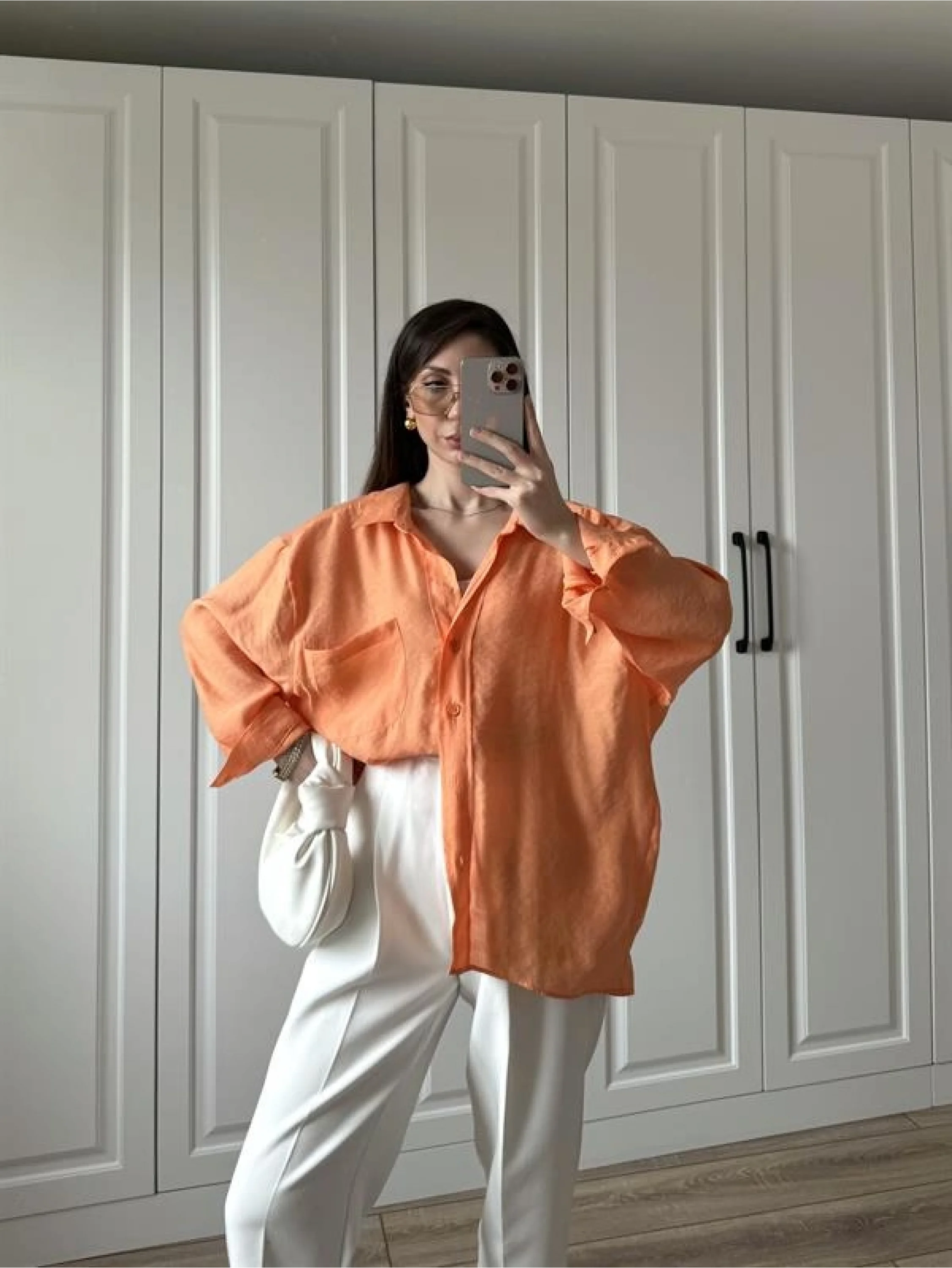 Orange Oversize Tensel Gömlek