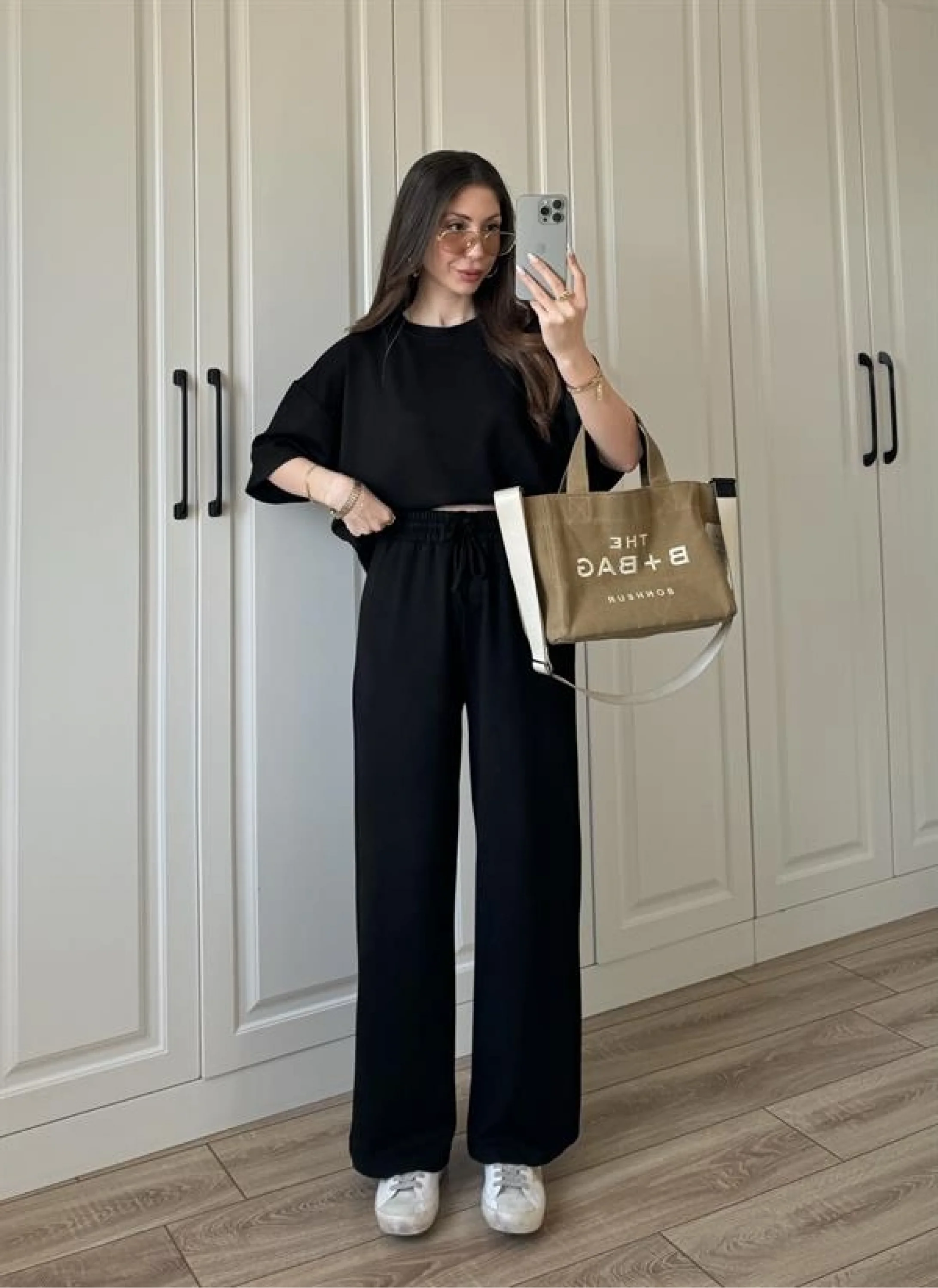 Oysh Moda Kumaş Siyah Basic Kısakollu Takım