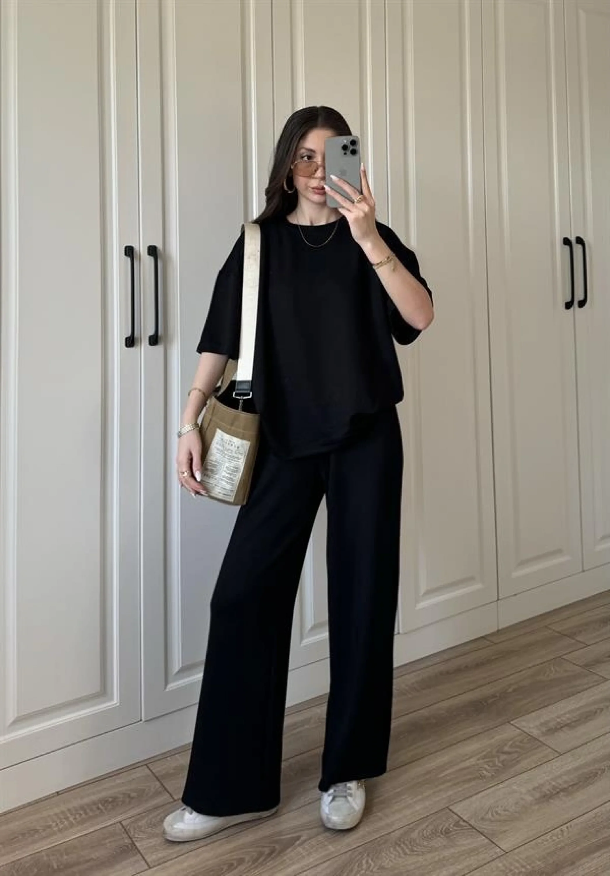 Oysh Moda Kumaş Siyah Basic Kısakollu Takım