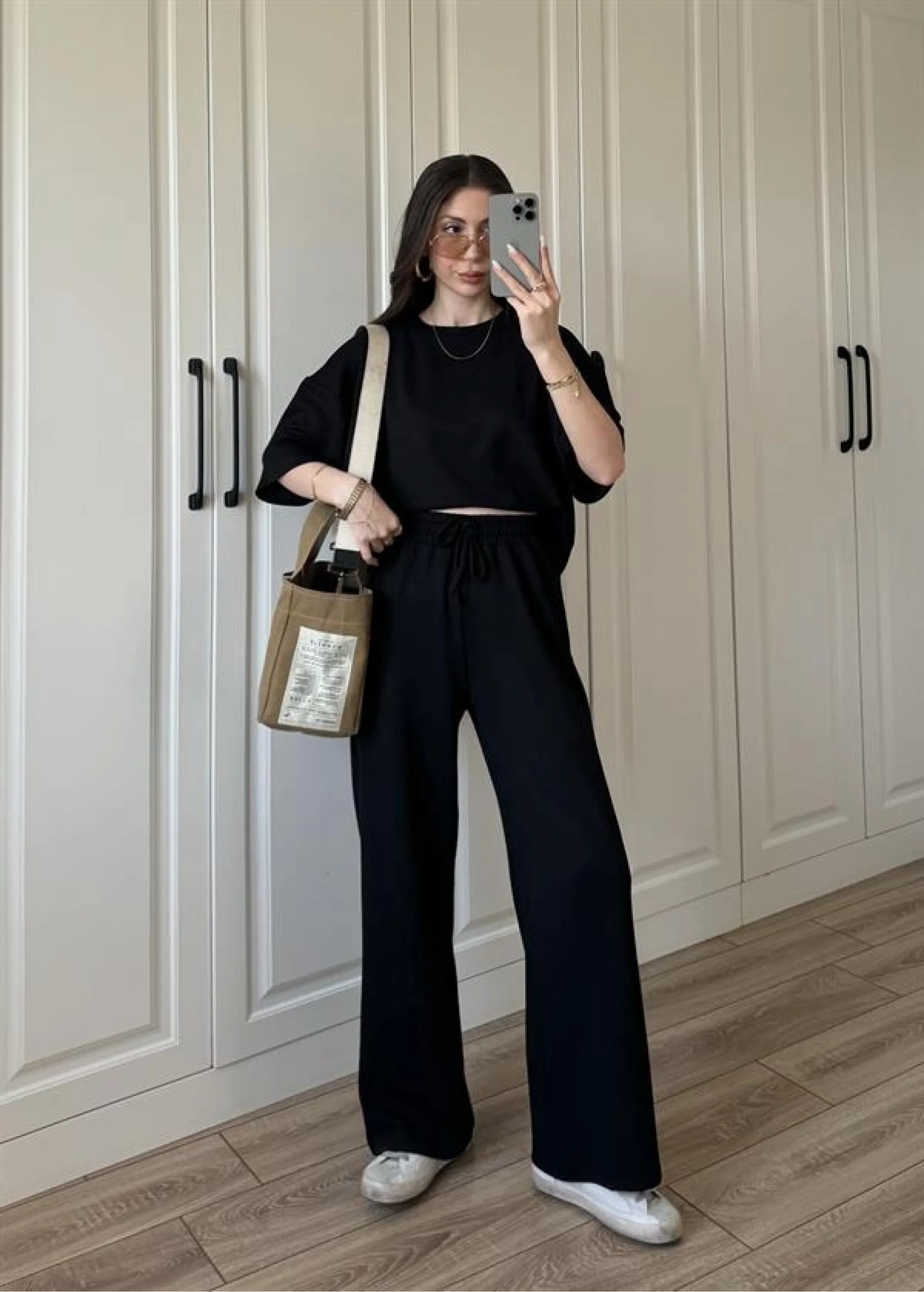 Oysh Moda Kumaş Siyah Basic Kısakollu Takım