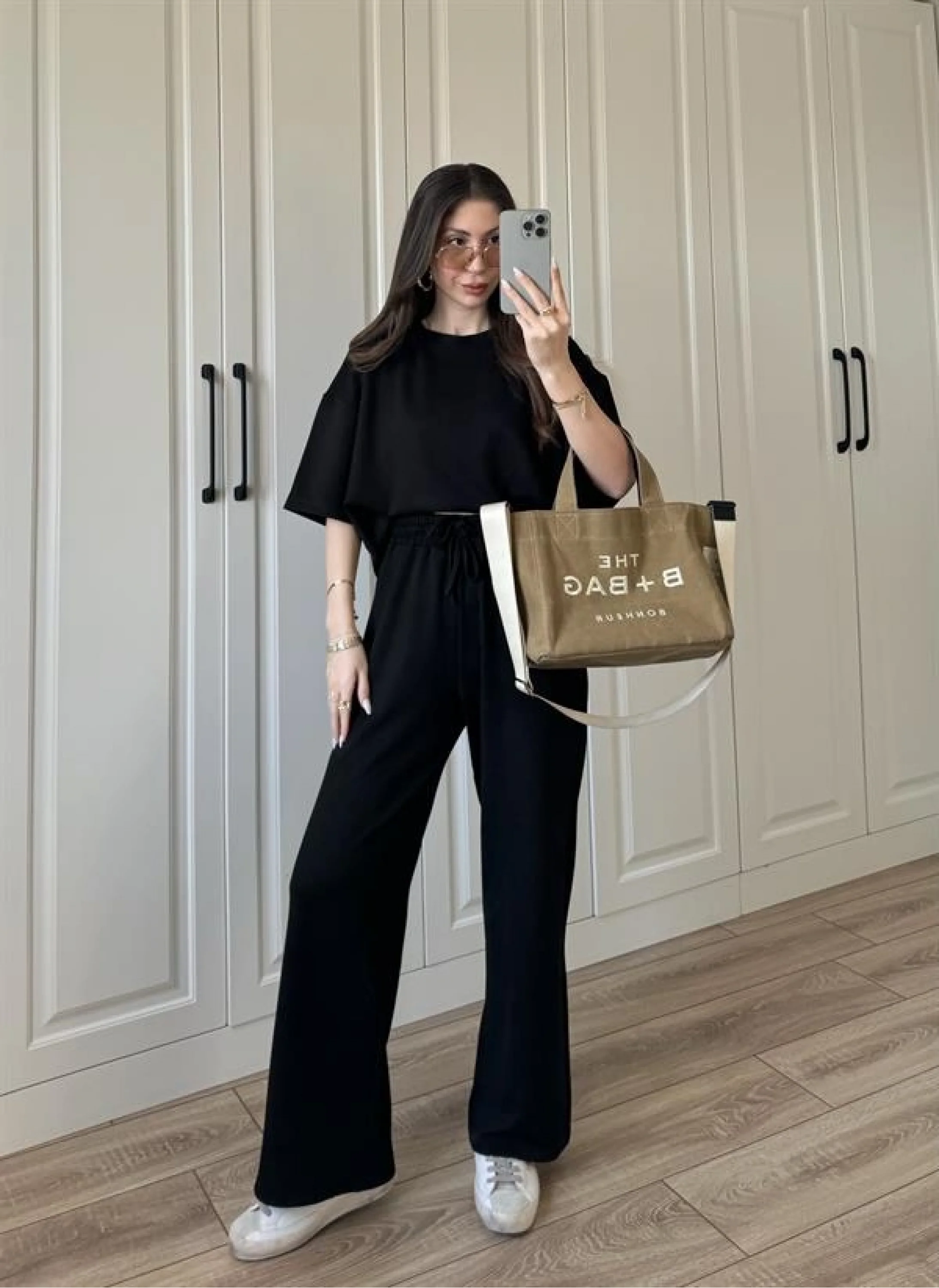 Oysh Moda Kumaş Siyah Basic Kısakollu Takım