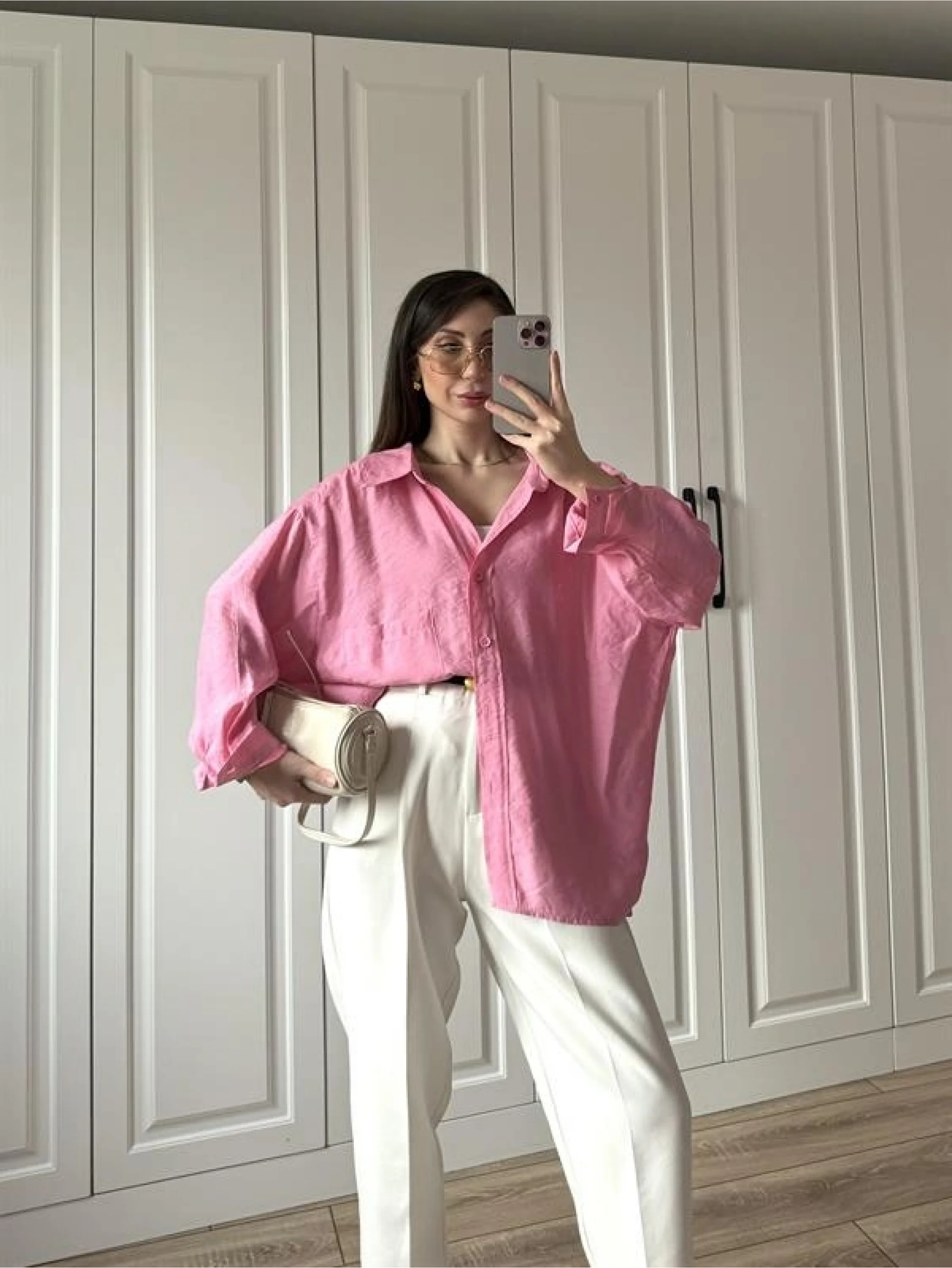 Pembe Oversize Tensel Gömlek