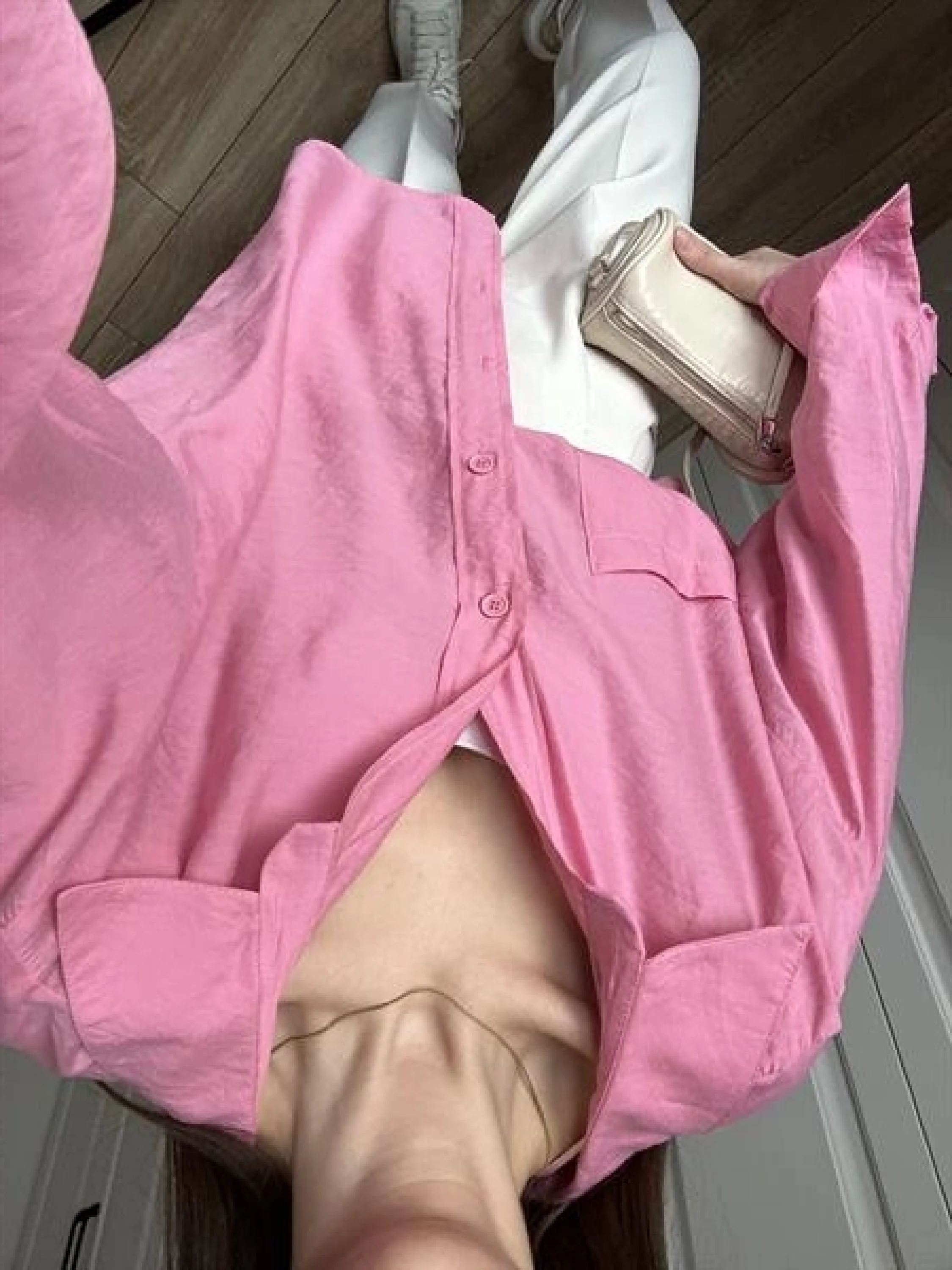 Pembe Oversize Tensel Gömlek