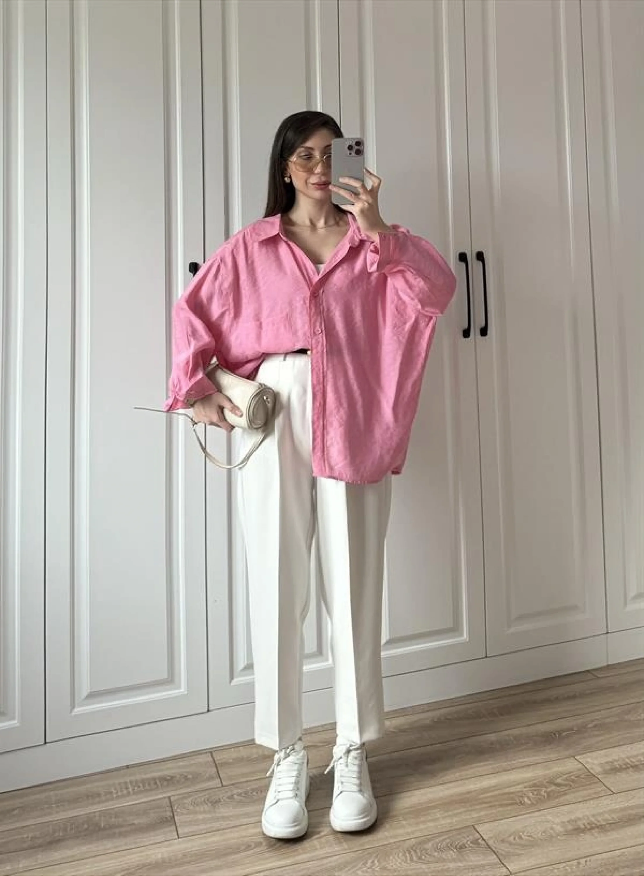 Pembe Oversize Tensel Gömlek