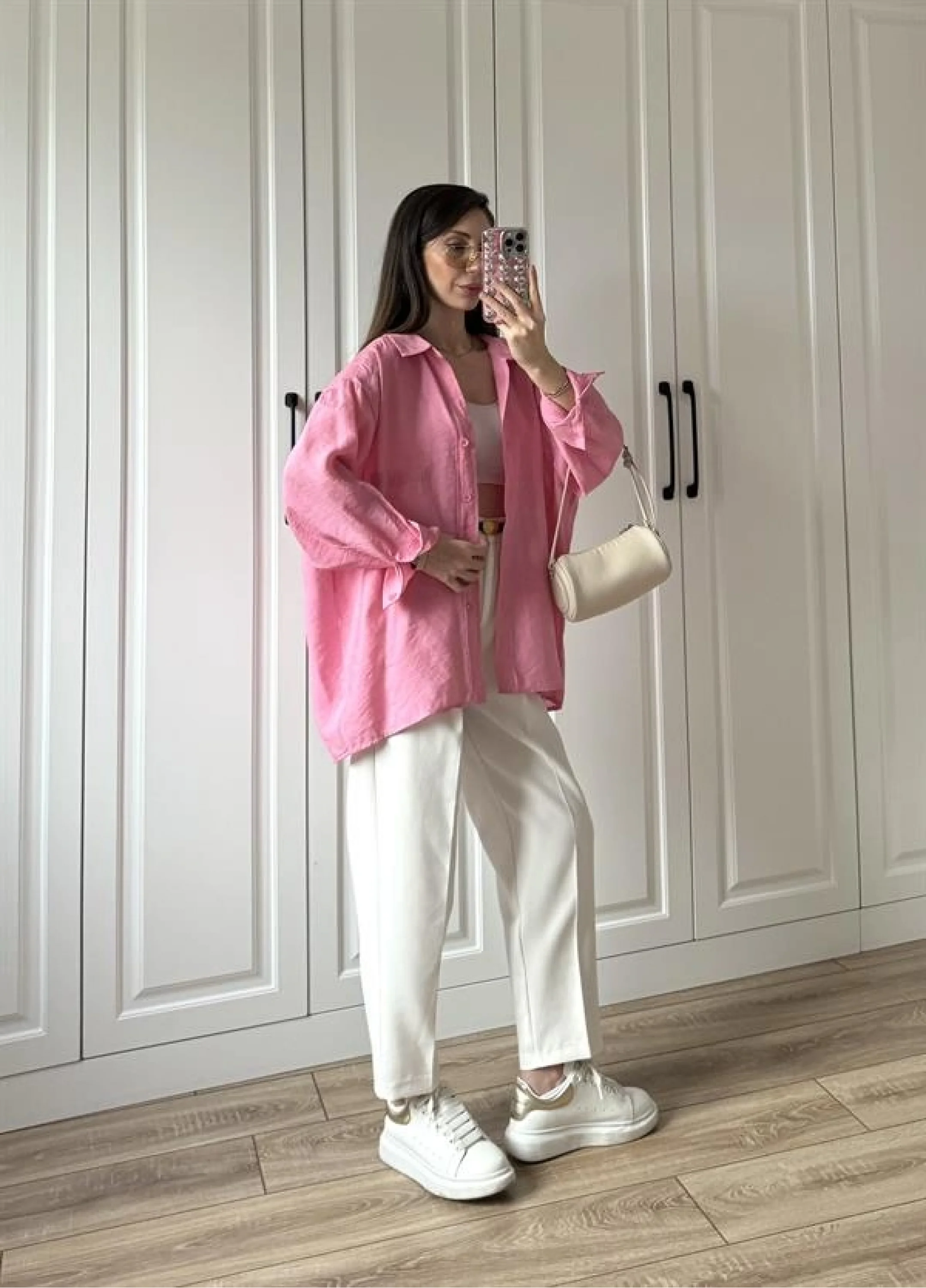 Pembe Oversize Tensel Gömlek