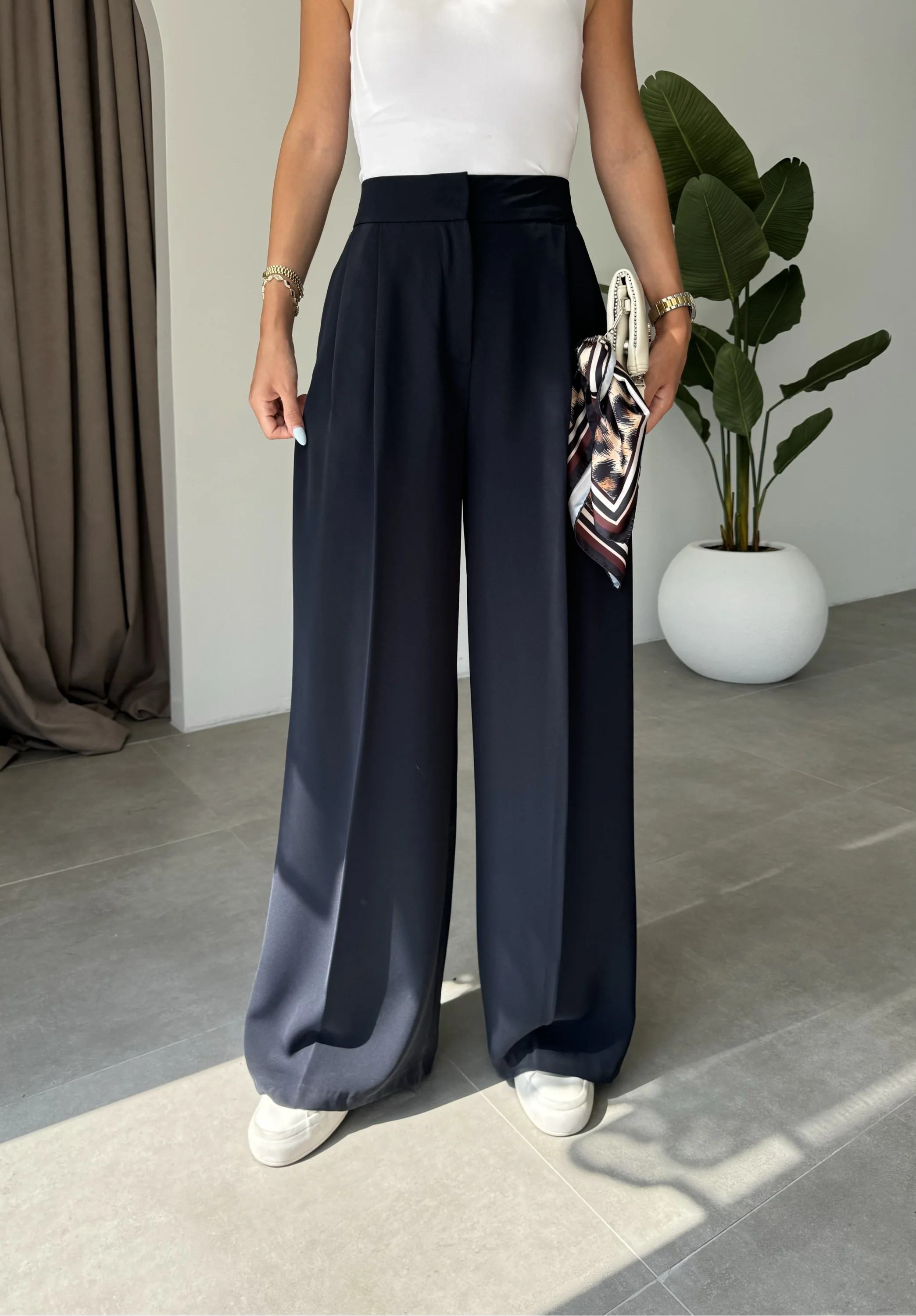 Pinterest Basic Palazzo Kumaş Lacivert Pantolon