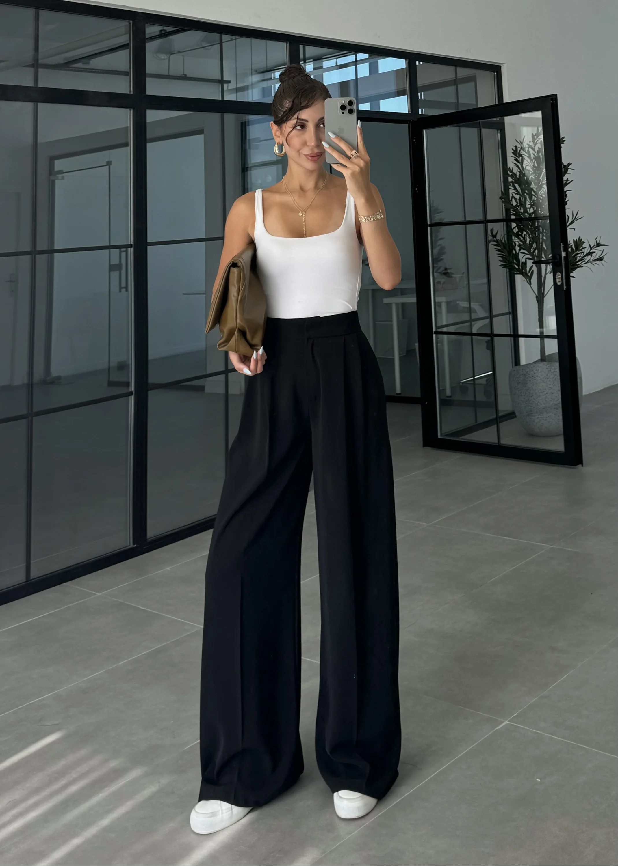 Pinterest Basic Palazzo Kumaş Siyah Pantolon