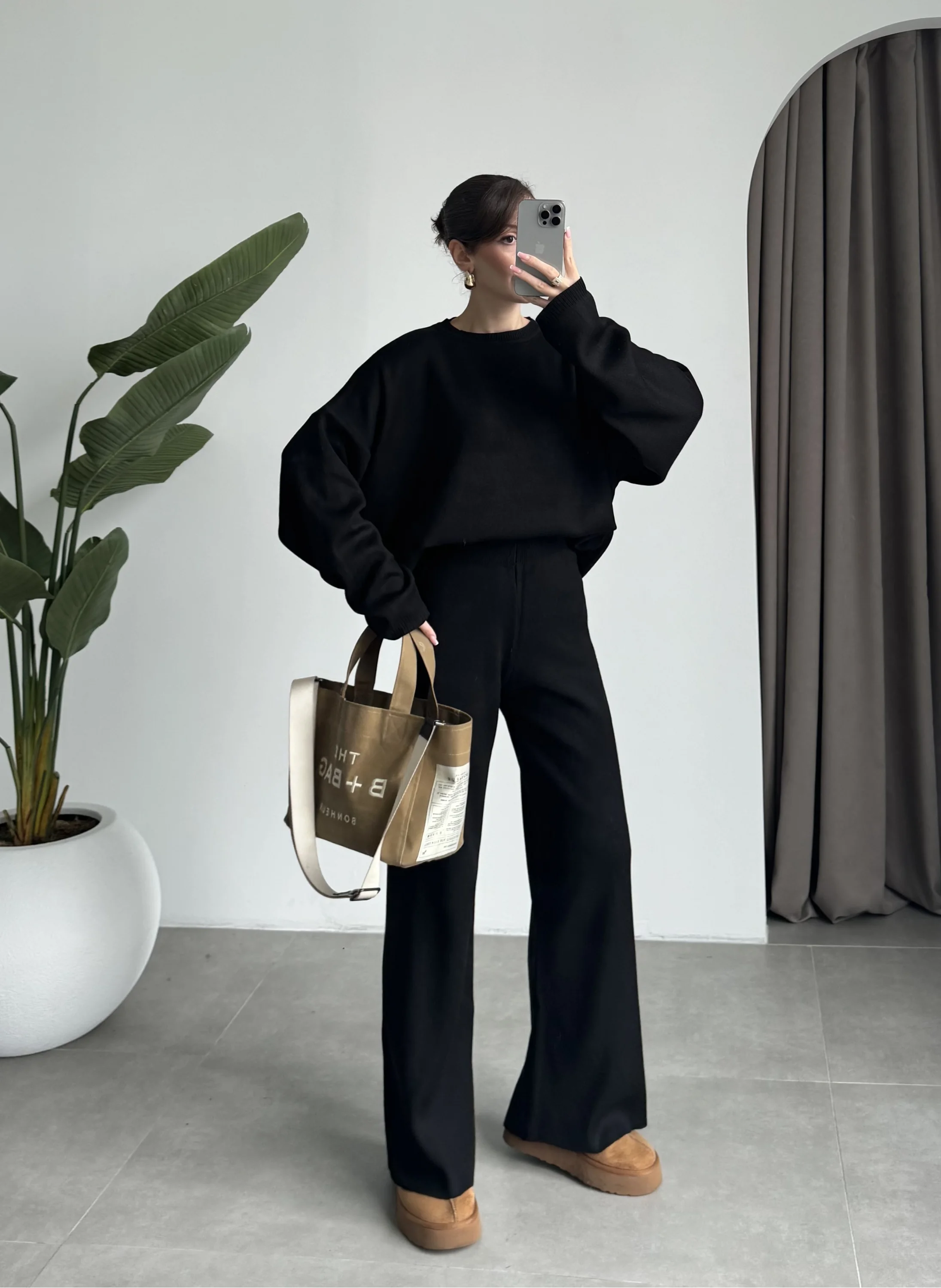 Pinterest Basic Siyah Triko Takım