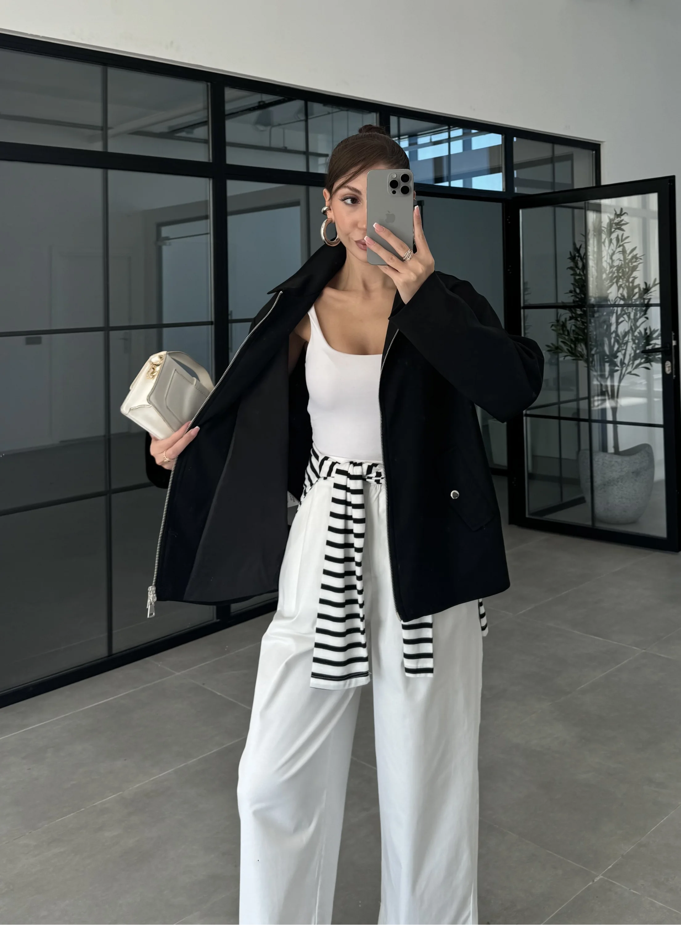 Pinterest Çift Fermuarlı Astarlı Siyah Ceket