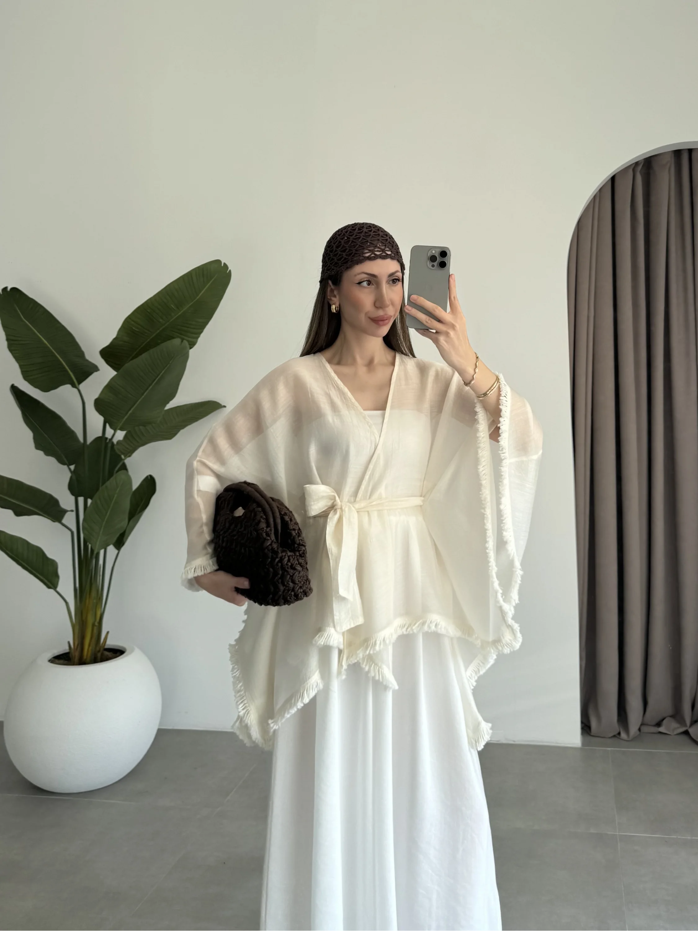 Püsküllü Kuşaklı Taş Kimono