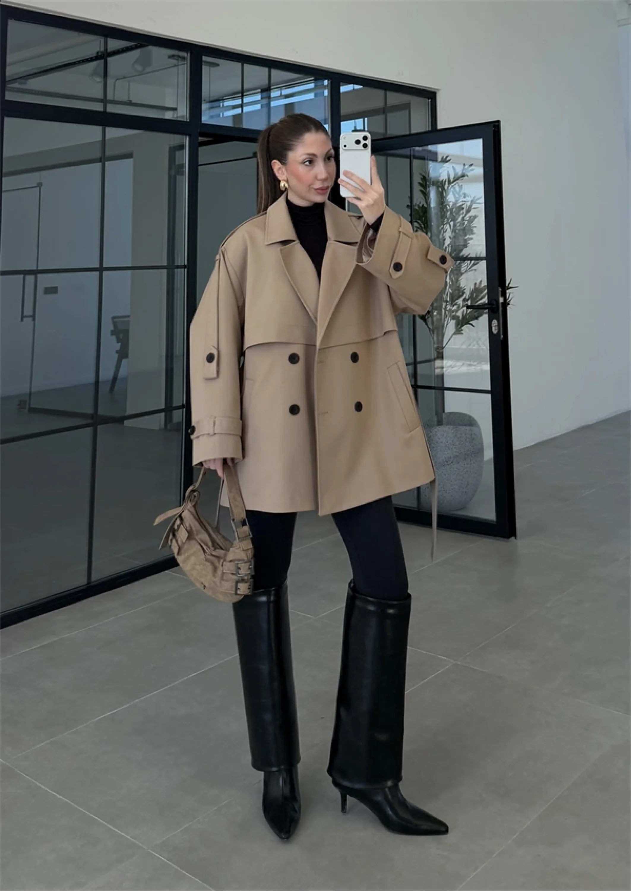 Rose Oversize Kuşaklı Camel Trençkot