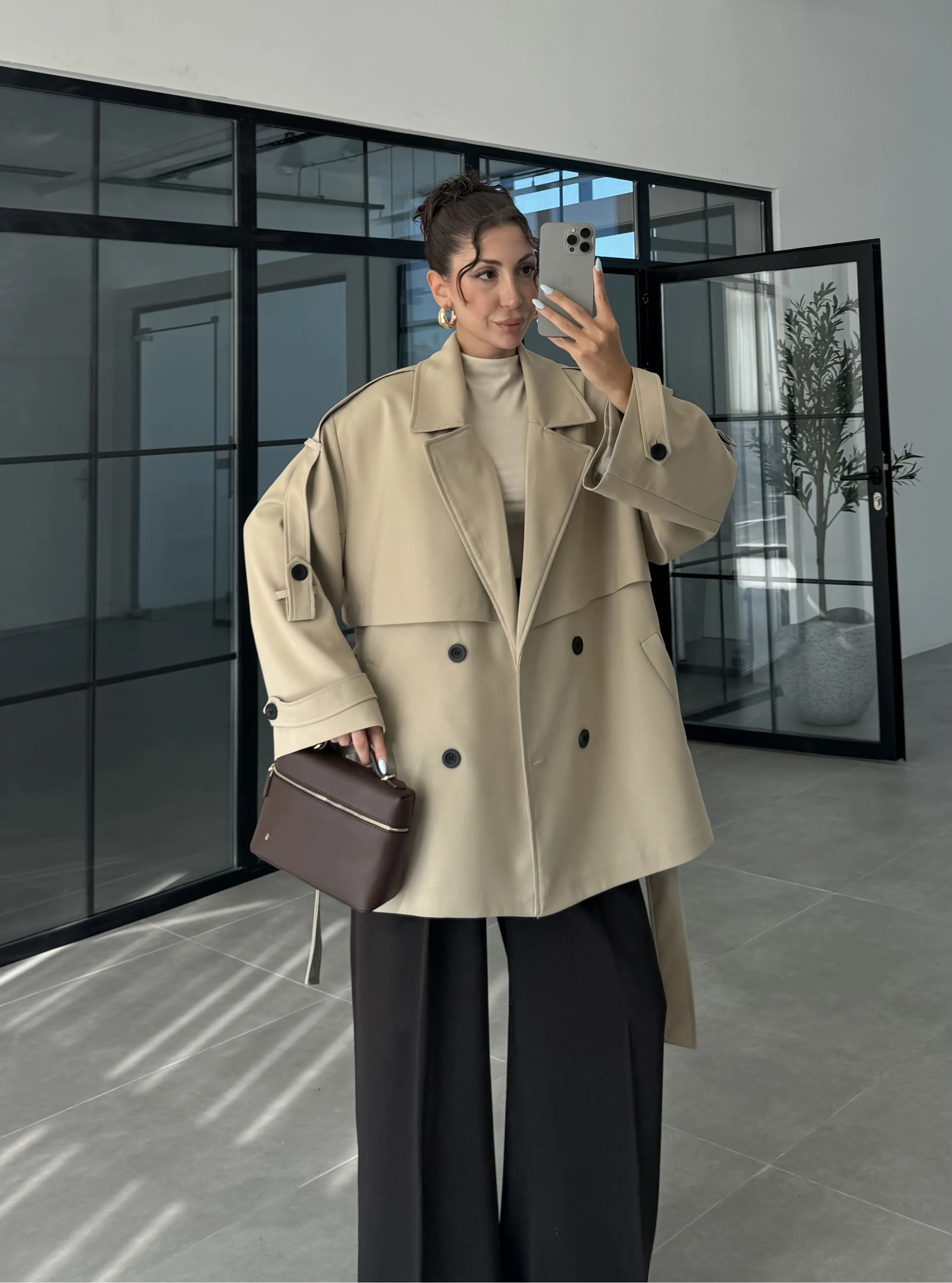 Rose Oversize Kuşaklı Camel Trençkot