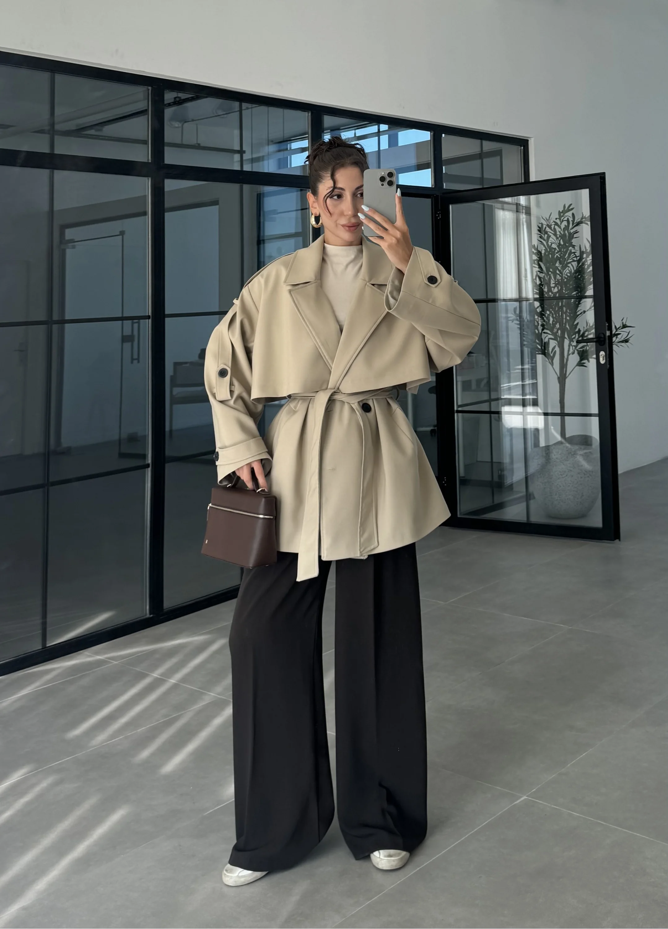 Rose Oversize Kuşaklı Camel Trençkot