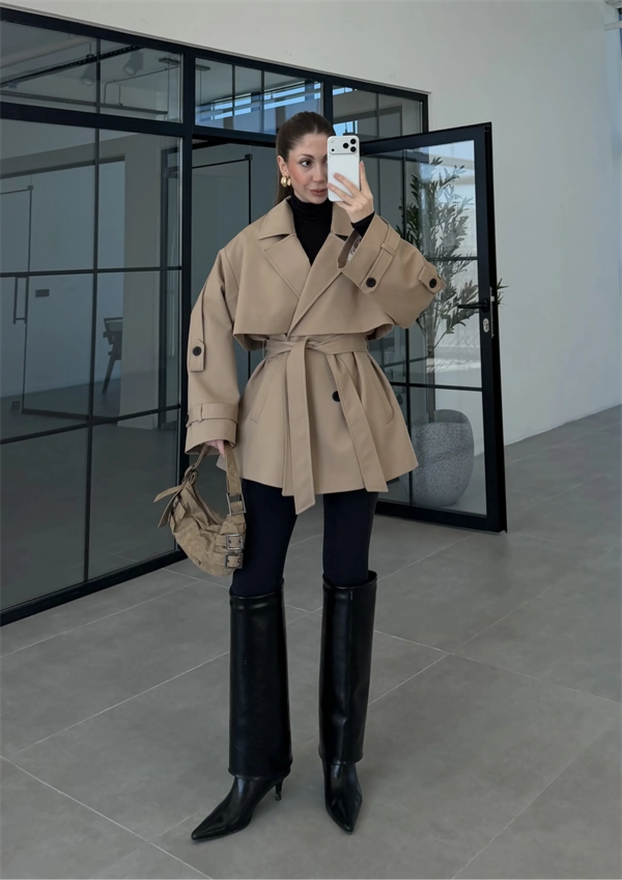 Rose Oversize Kuşaklı Camel Trençkot