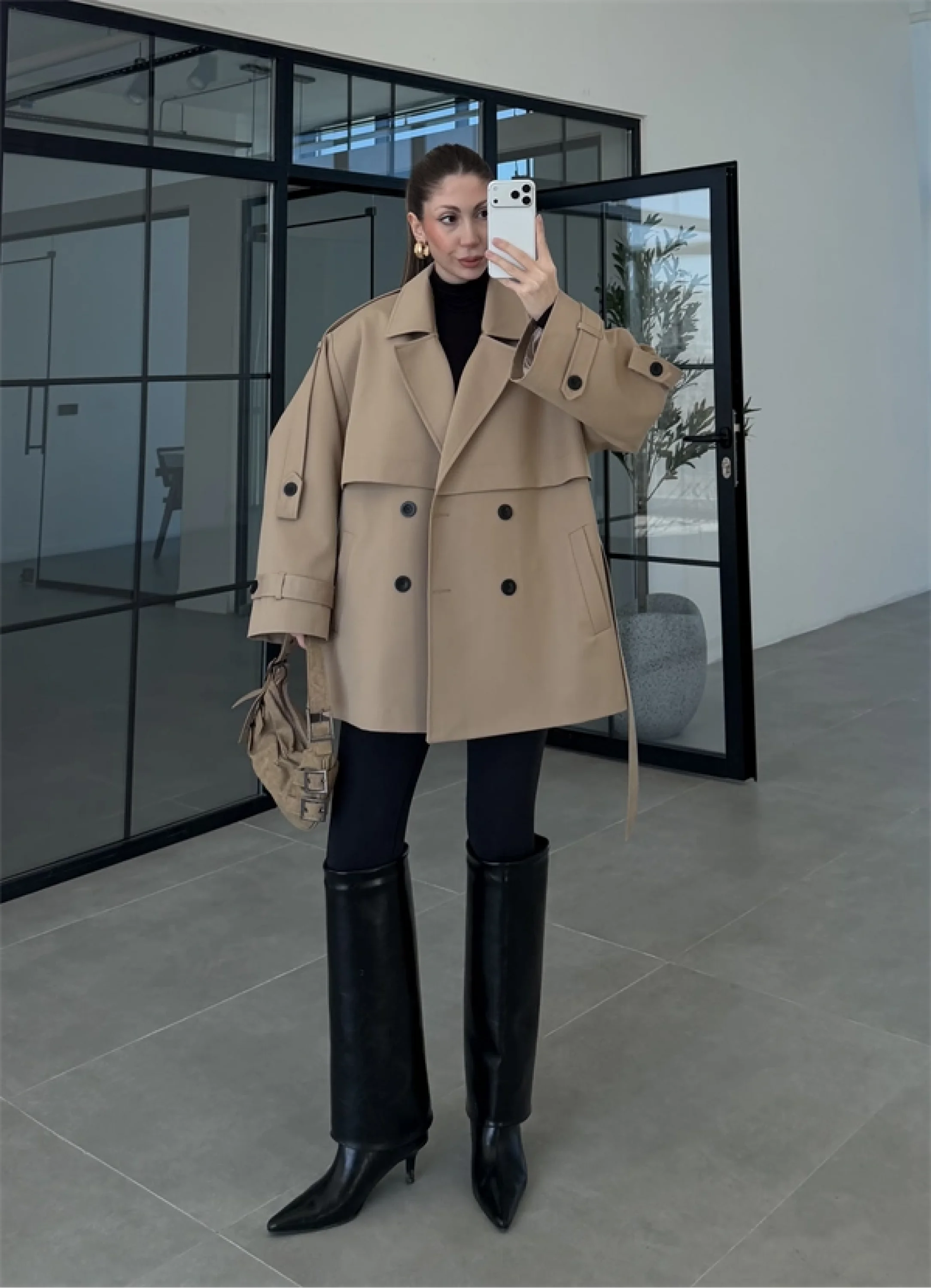 Rose Oversize Kuşaklı Camel Trençkot