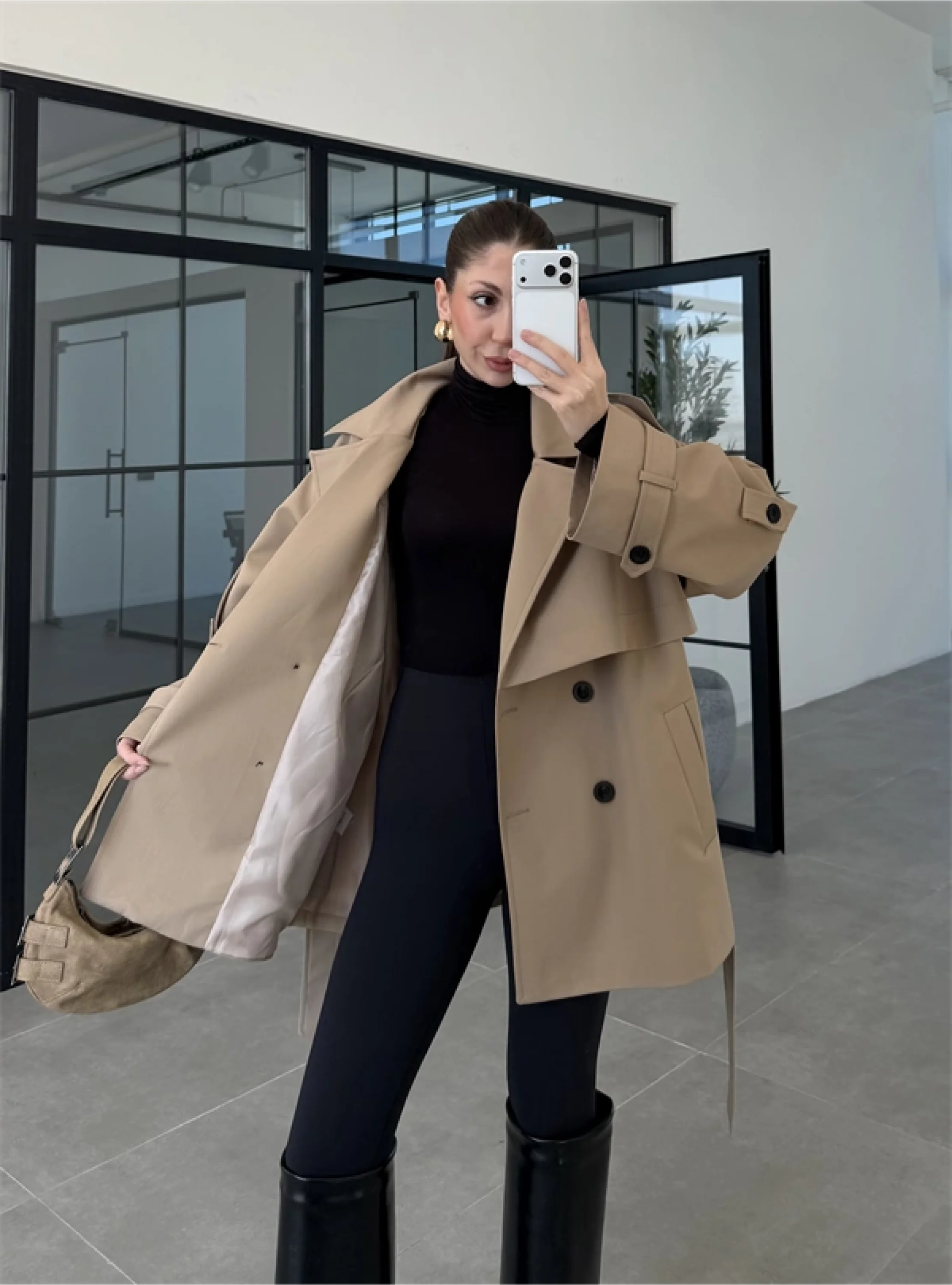 Rose Oversize Kuşaklı Camel Trençkot
